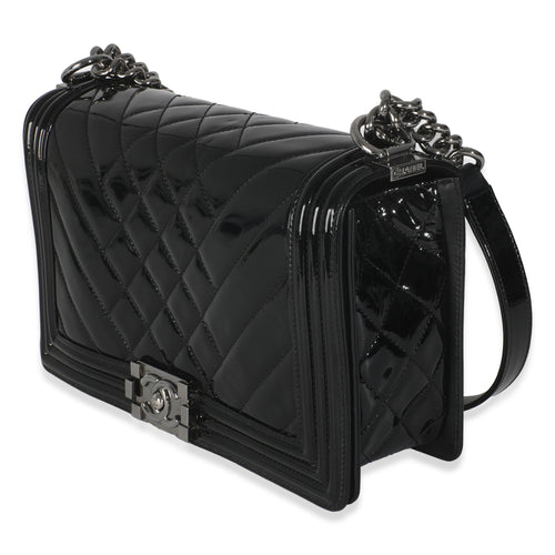 Black Patent Chevron Old Medium Boy Bag