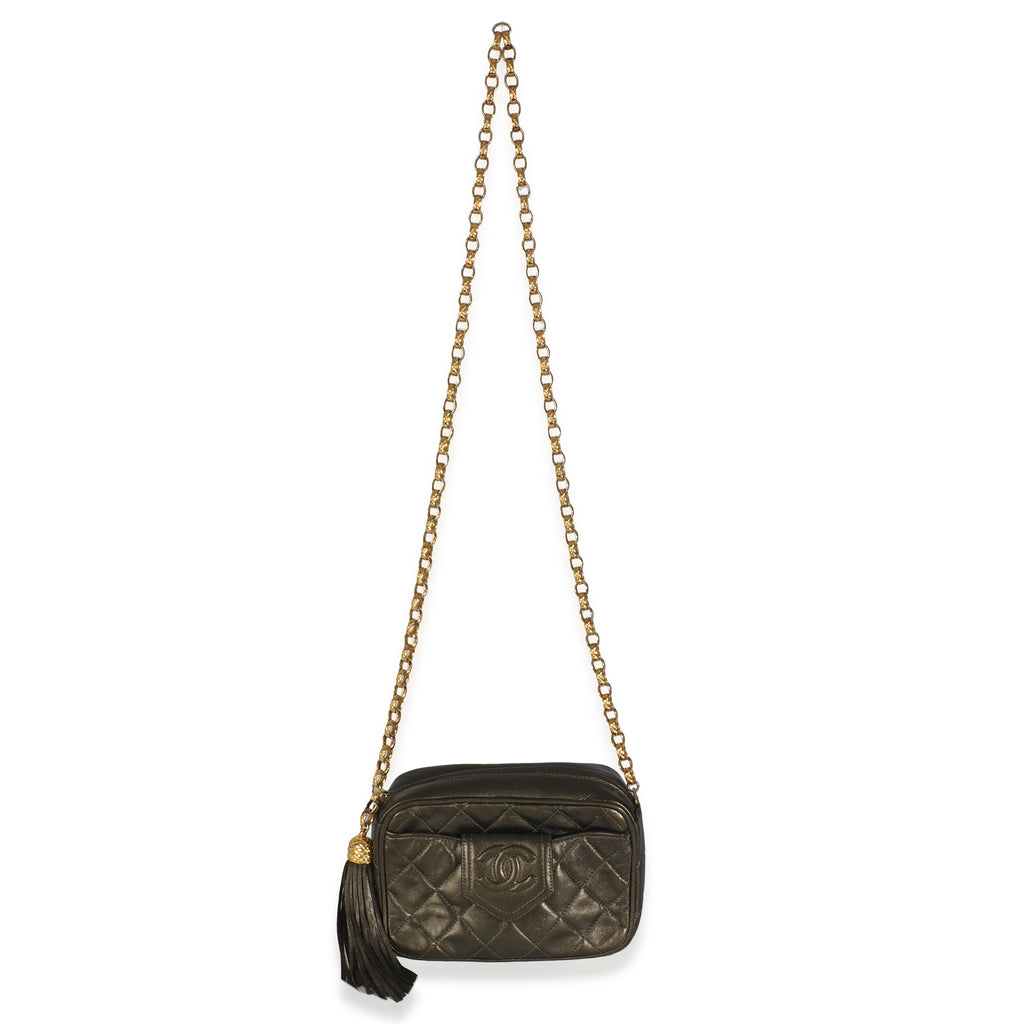 Vintage Metallic Green Quilted Lambskin Tassel Camera Bag