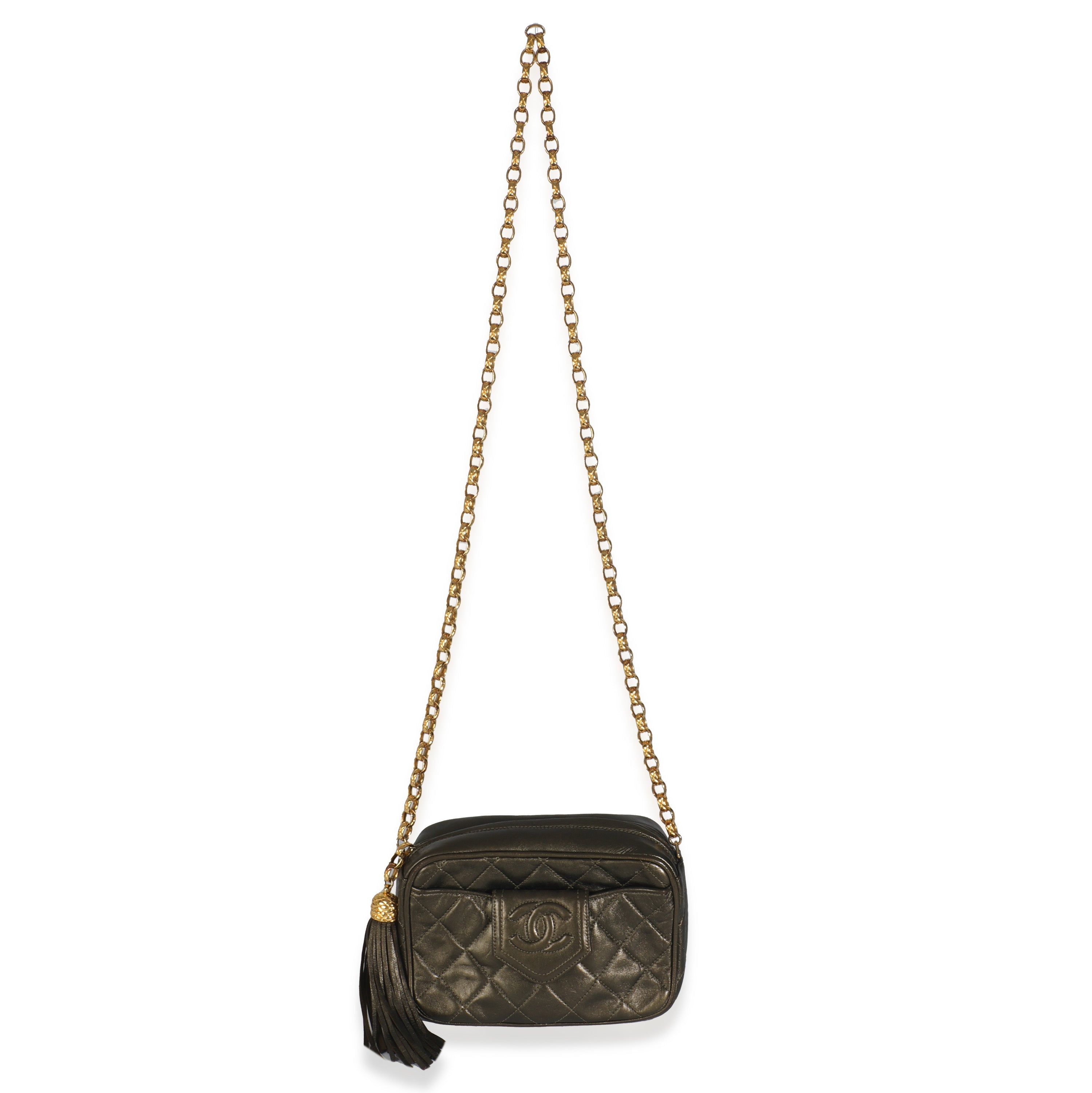 Vintage Metallic Green Quilted Lambskin Tassel Camera Bag