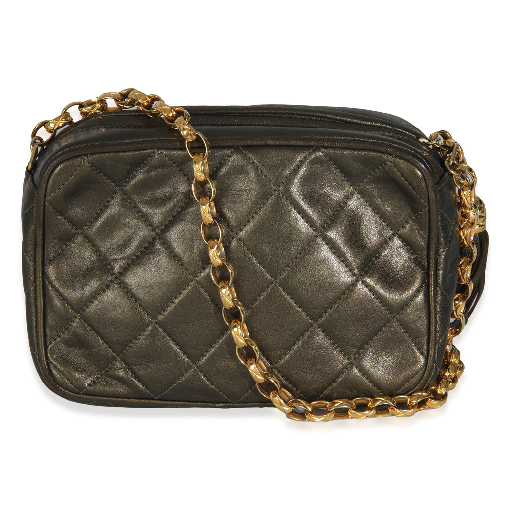 Vintage Metallic Green Quilted Lambskin Tassel Camera Bag