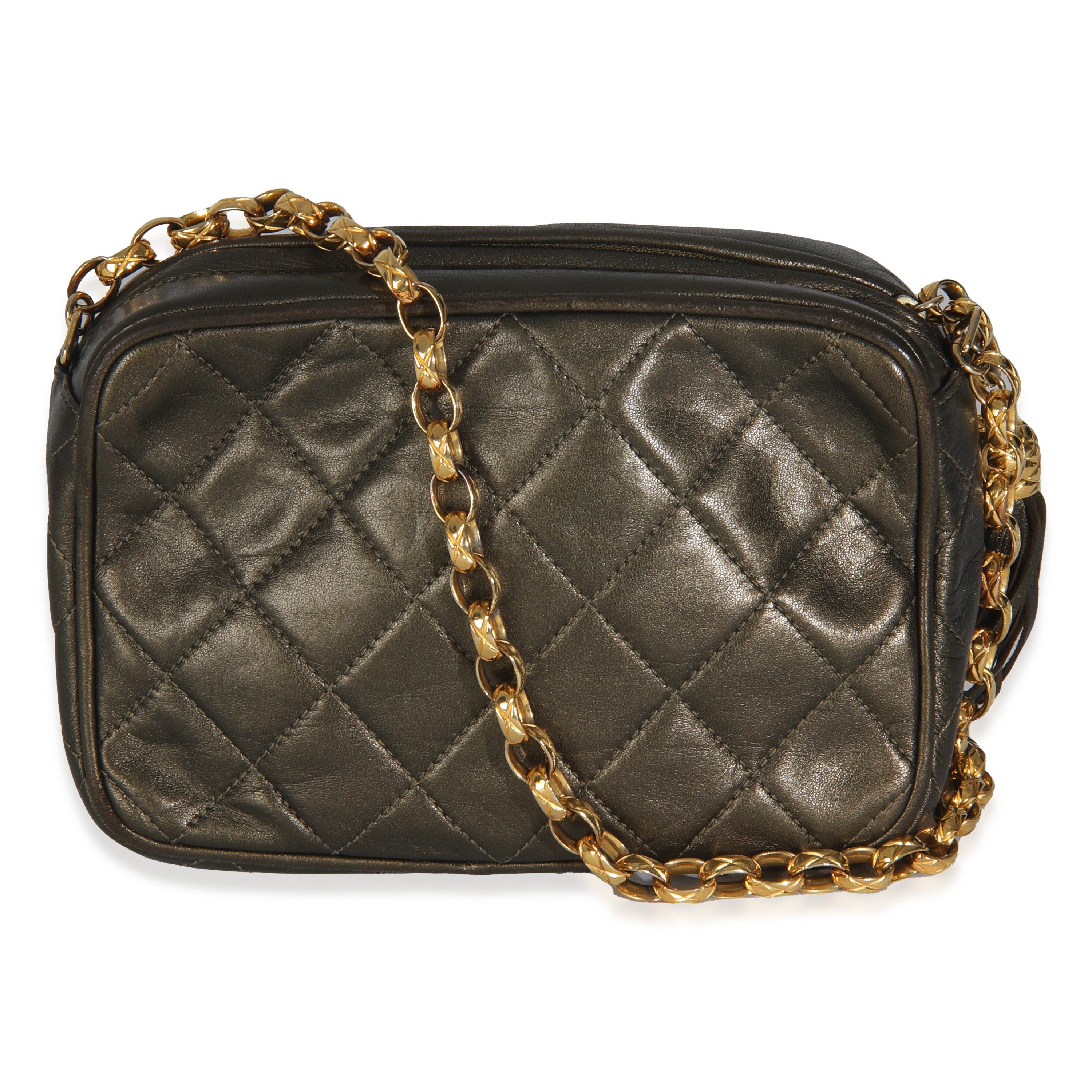 Vintage Metallic Green Quilted Lambskin Tassel Camera Bag