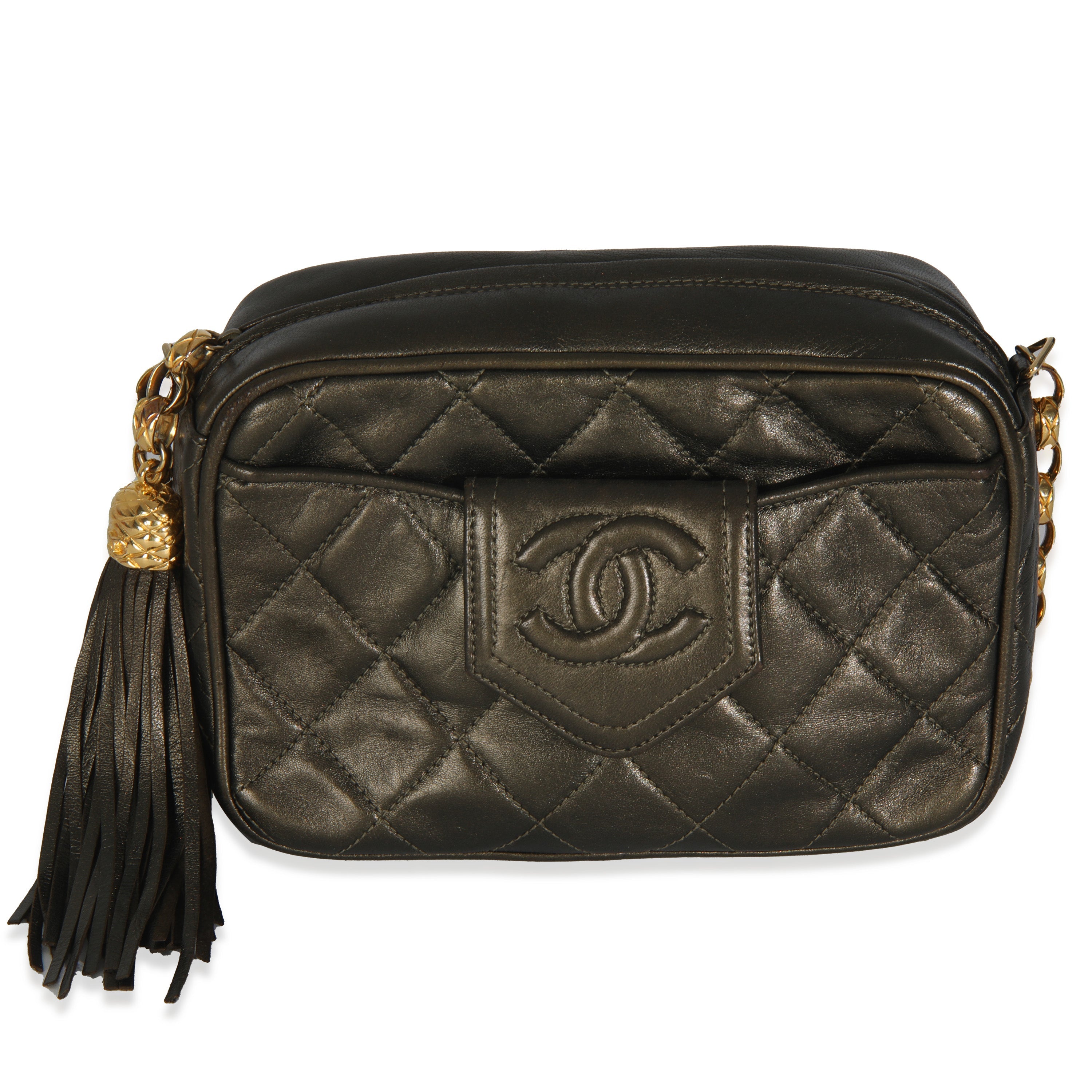 Vintage Metallic Green Quilted Lambskin Tassel Camera Bag