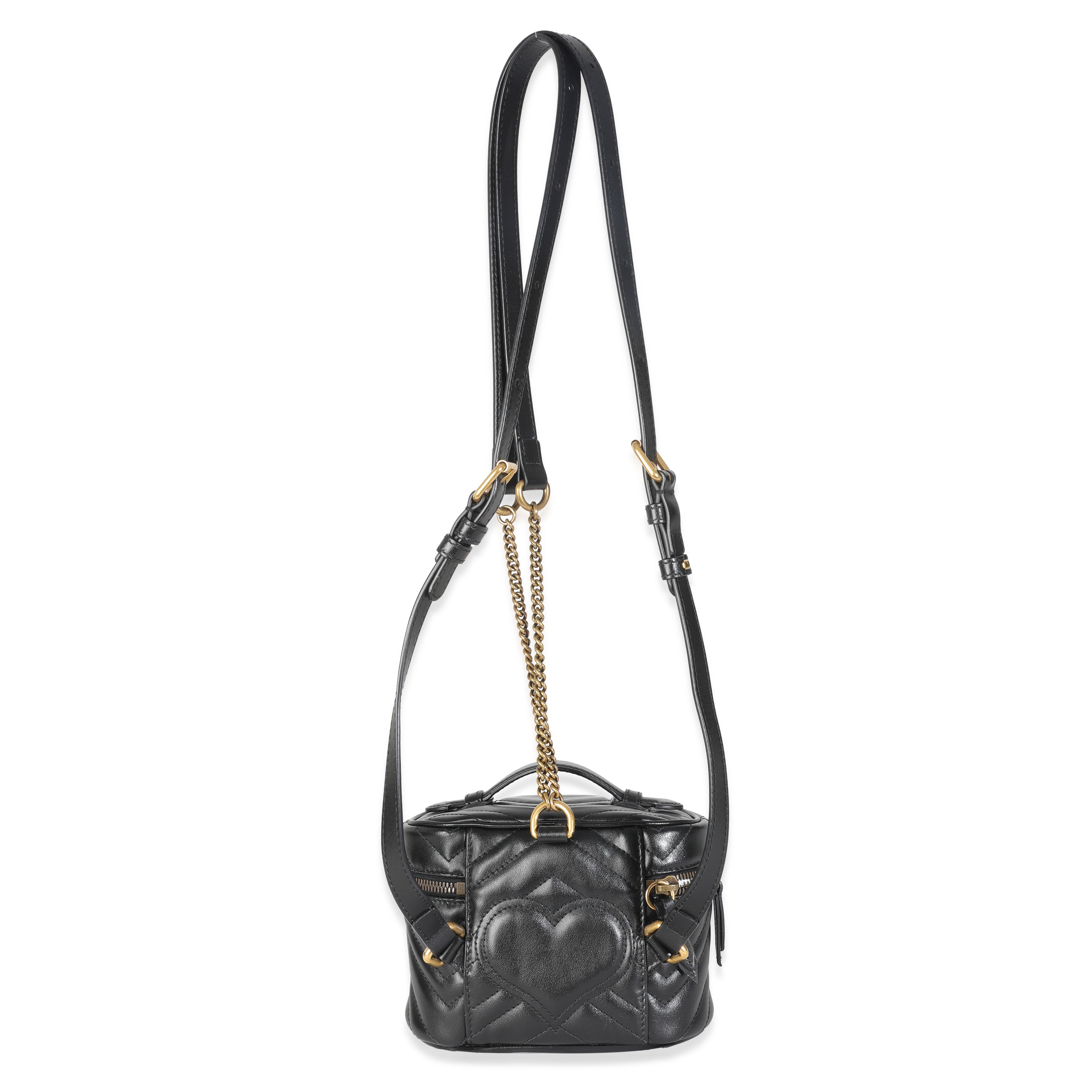 Black Calfskin Matelasse Mini GG Marmont Round Backpack