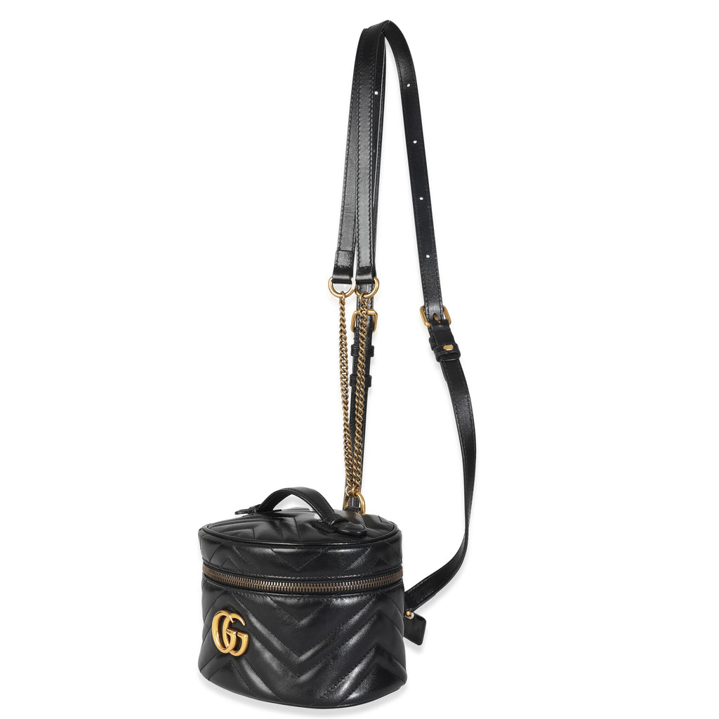 Black Calfskin Matelasse Mini GG Marmont Round Backpack
