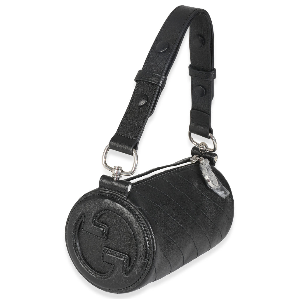 Black Diagonal Quilted Leather Mini Blondie Shoulder Bag