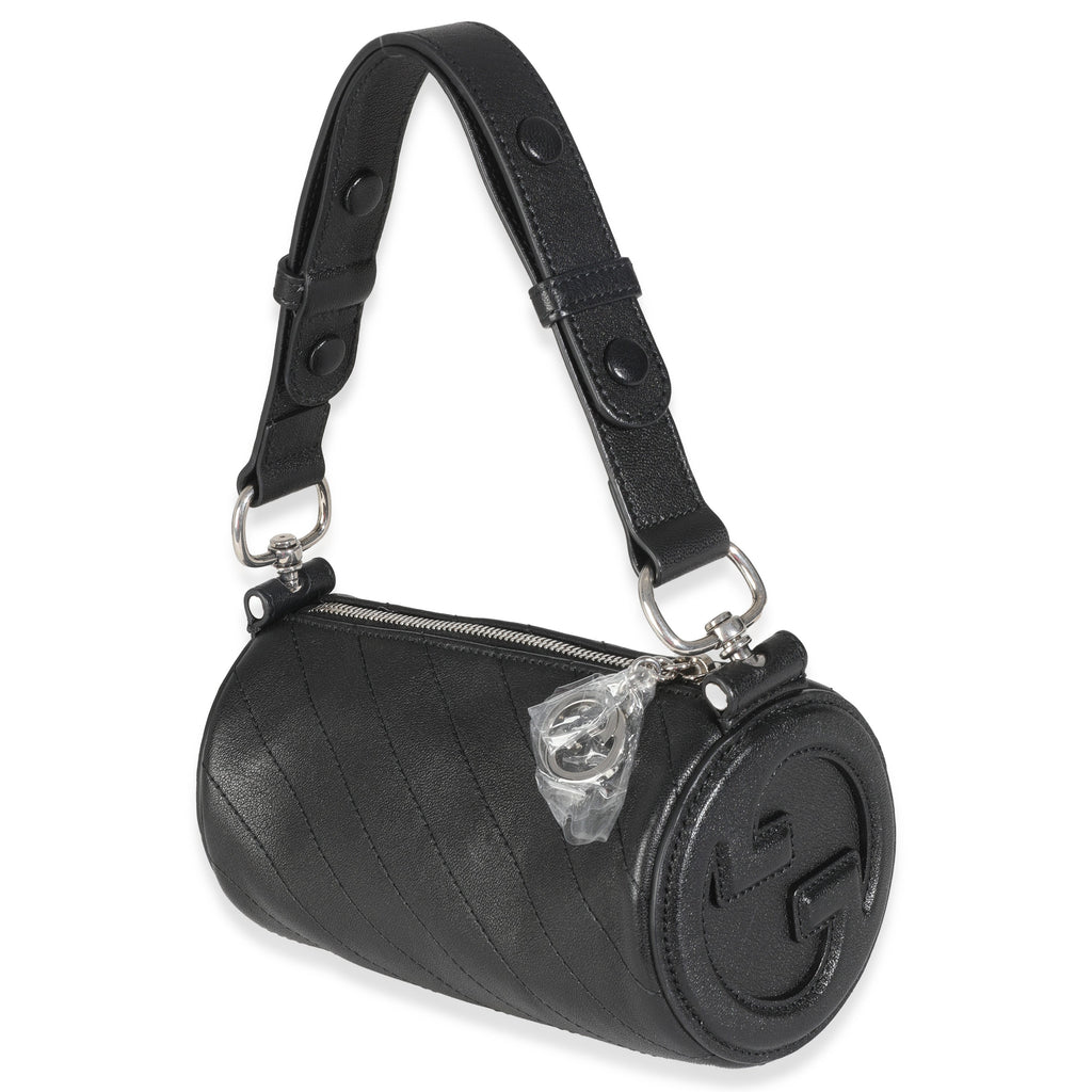 Black Diagonal Quilted Leather Mini Blondie Shoulder Bag