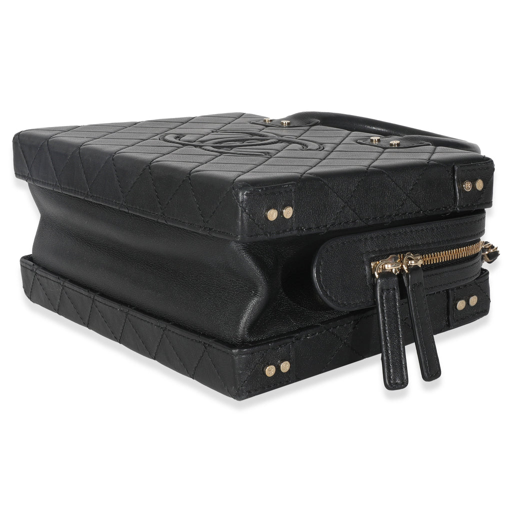 Black Quilted Calfskin Studded Square Vanity Case