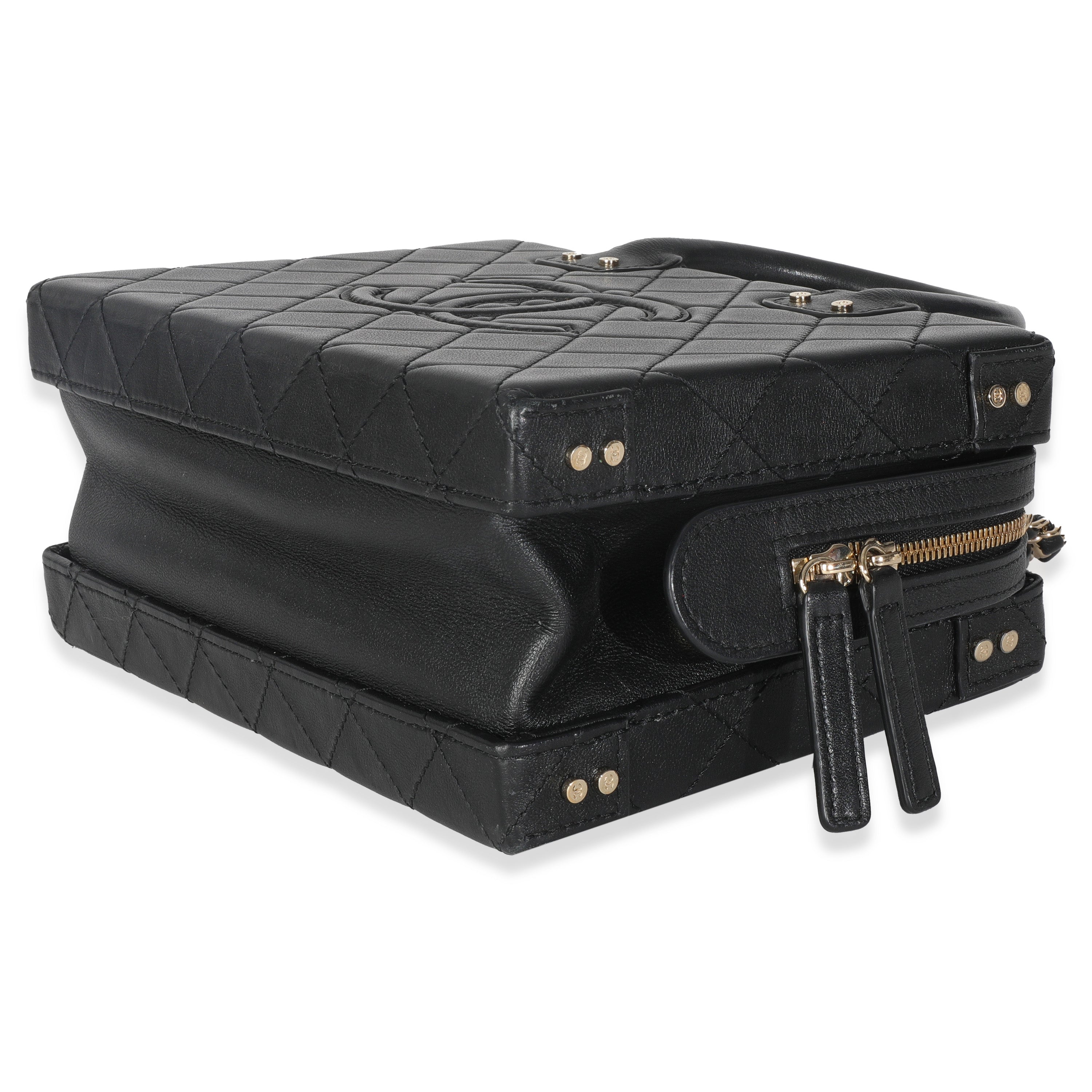 Black Quilted Calfskin Studded Square Vanity Case