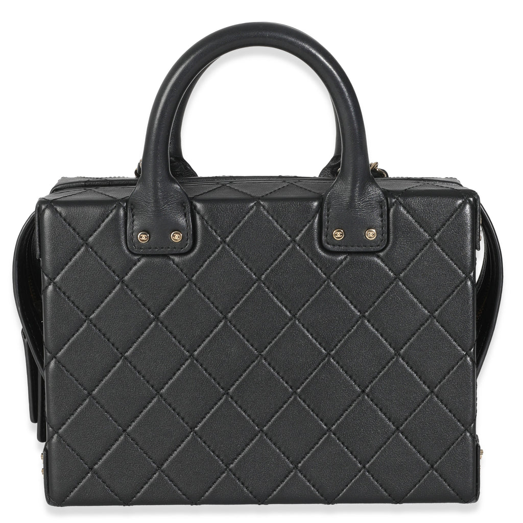 Black Quilted Calfskin Studded Square Vanity Case