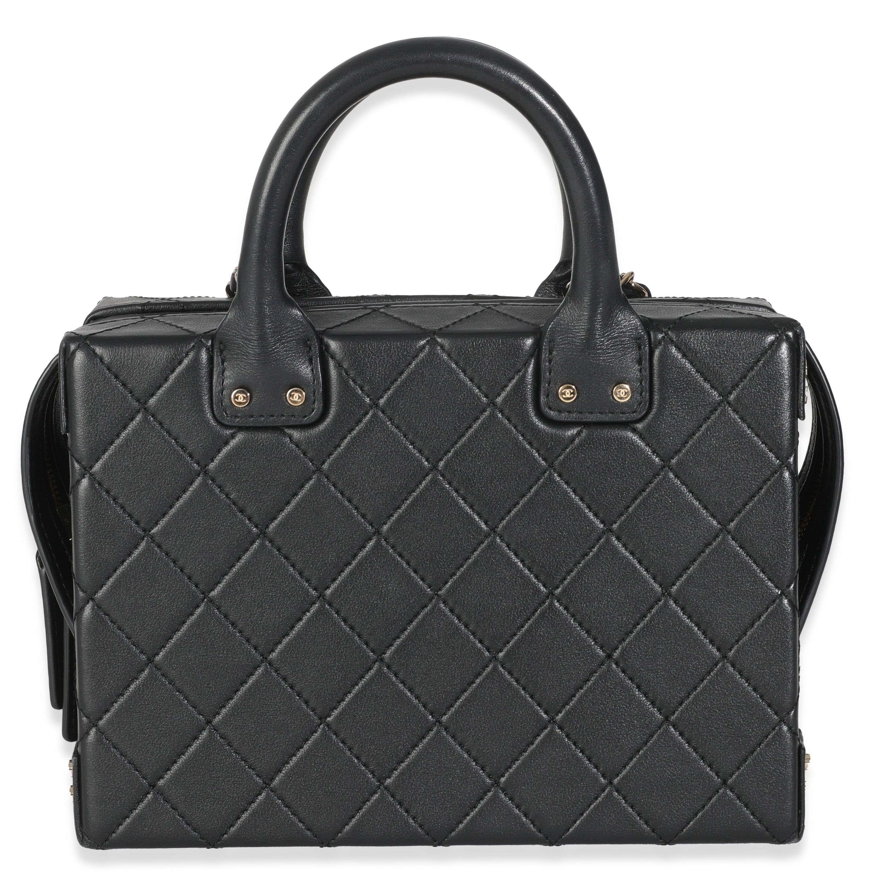 Black Quilted Calfskin Studded Square Vanity Case