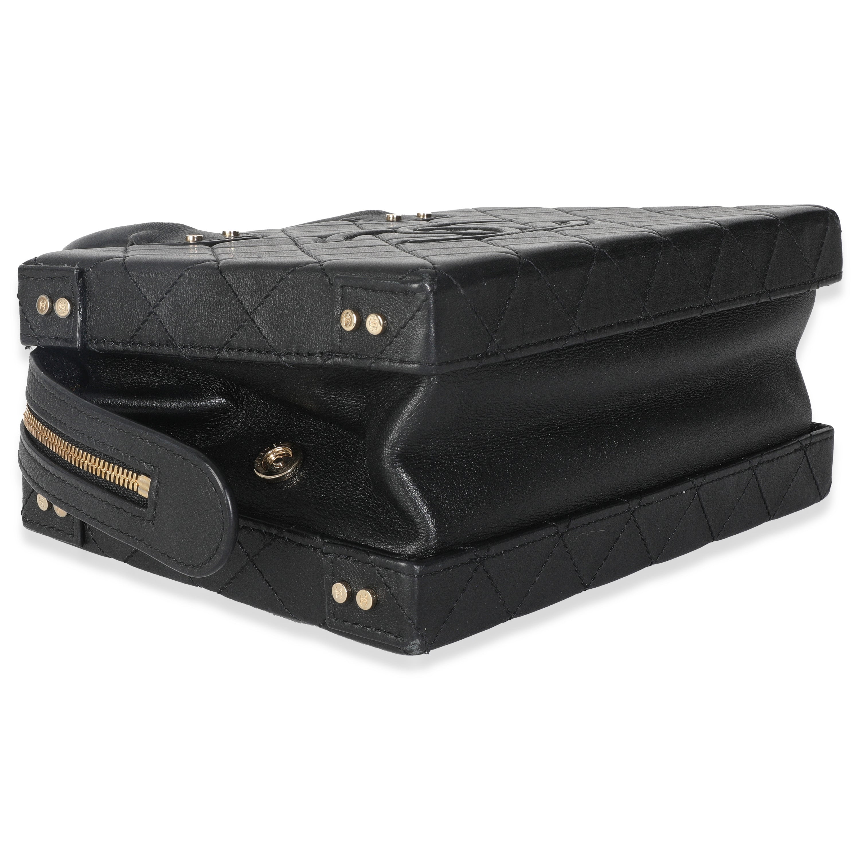 Black Quilted Calfskin Studded Square Vanity Case