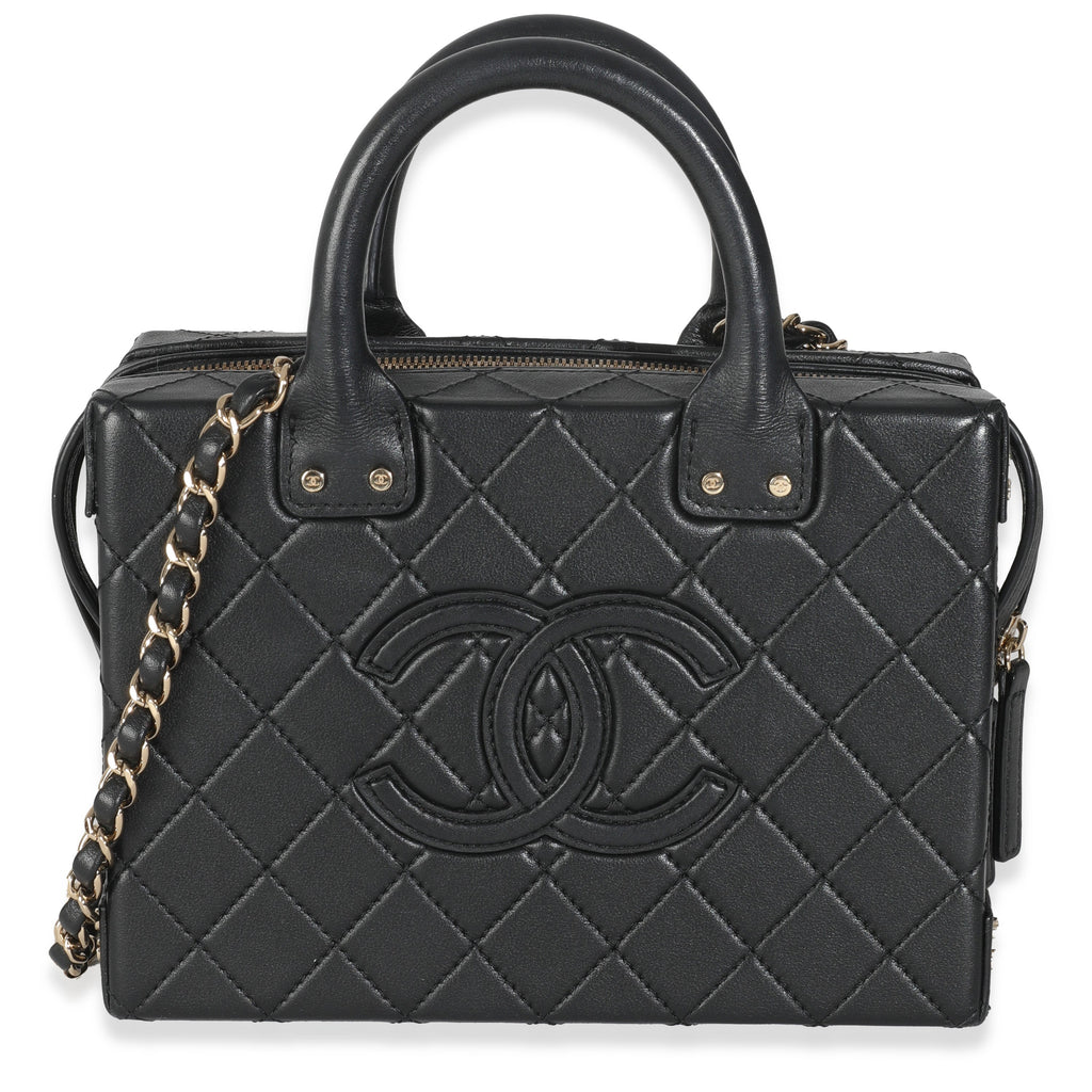 Black Quilted Calfskin Studded Square Vanity Case