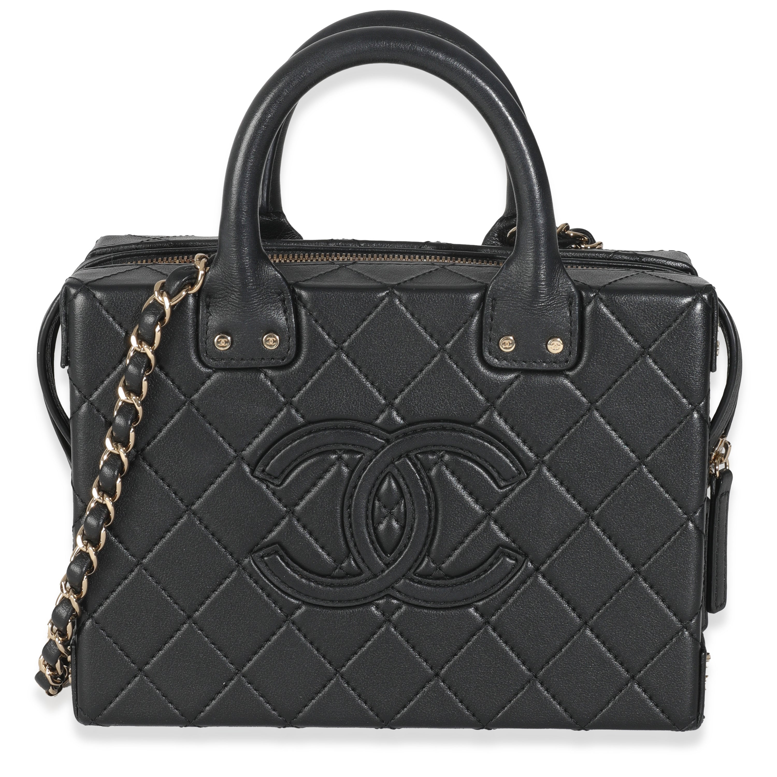 Black Quilted Calfskin Studded Square Vanity Case