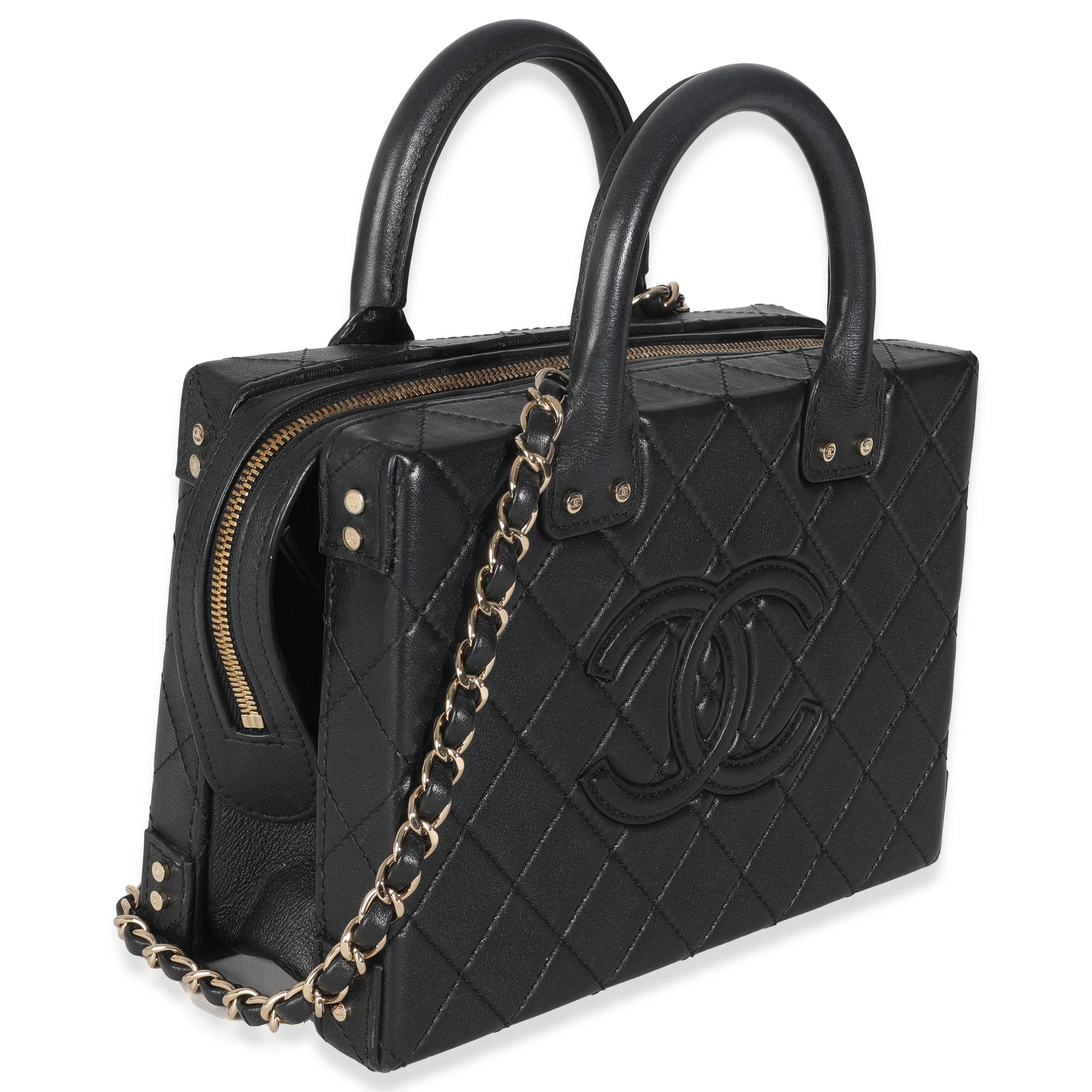 Black Quilted Calfskin Studded Square Vanity Case