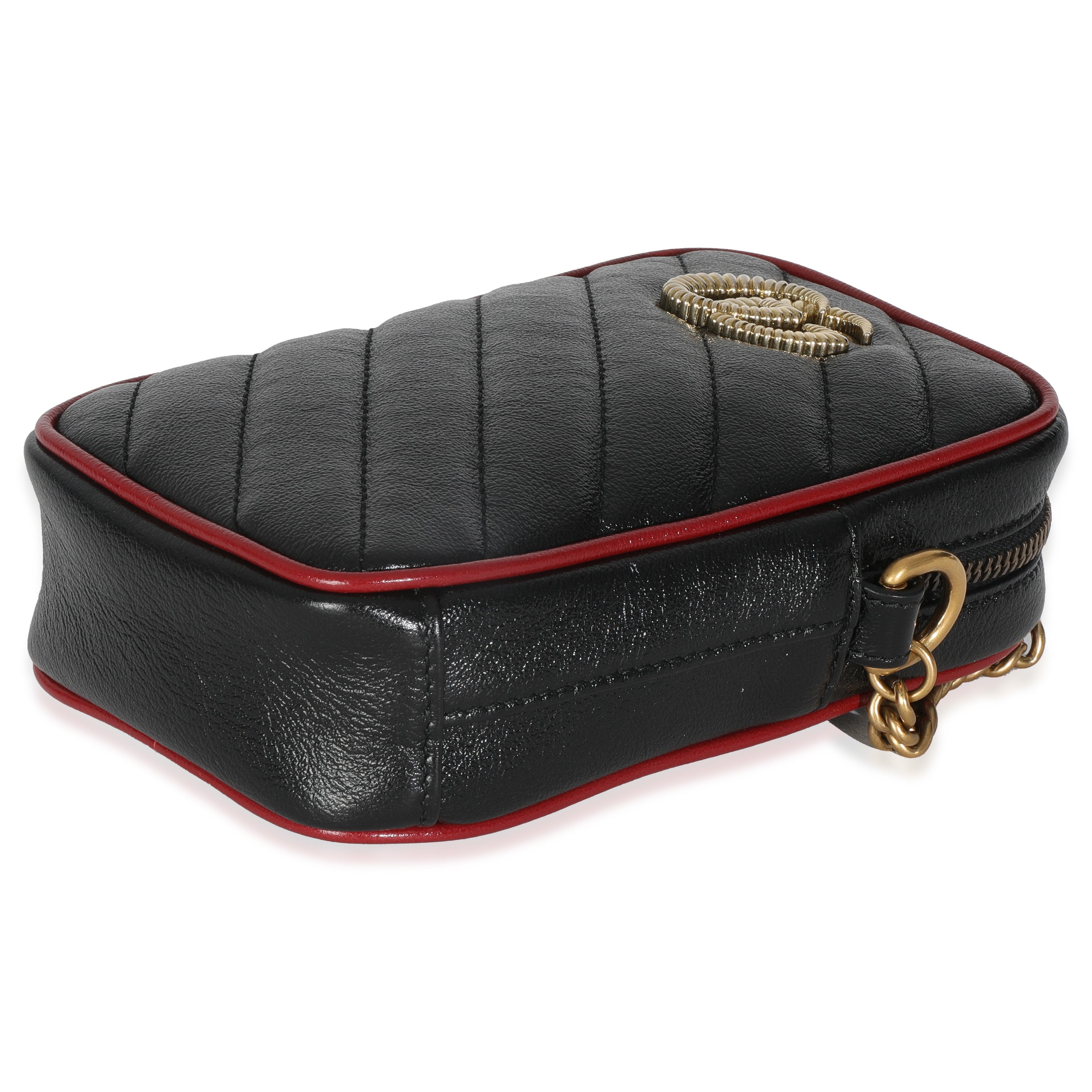 Red Black Calfskin Matelasse Mini GG Marmont Crossbody Bag