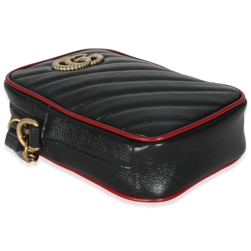 Red Black Calfskin Matelasse Mini GG Marmont Crossbody Bag