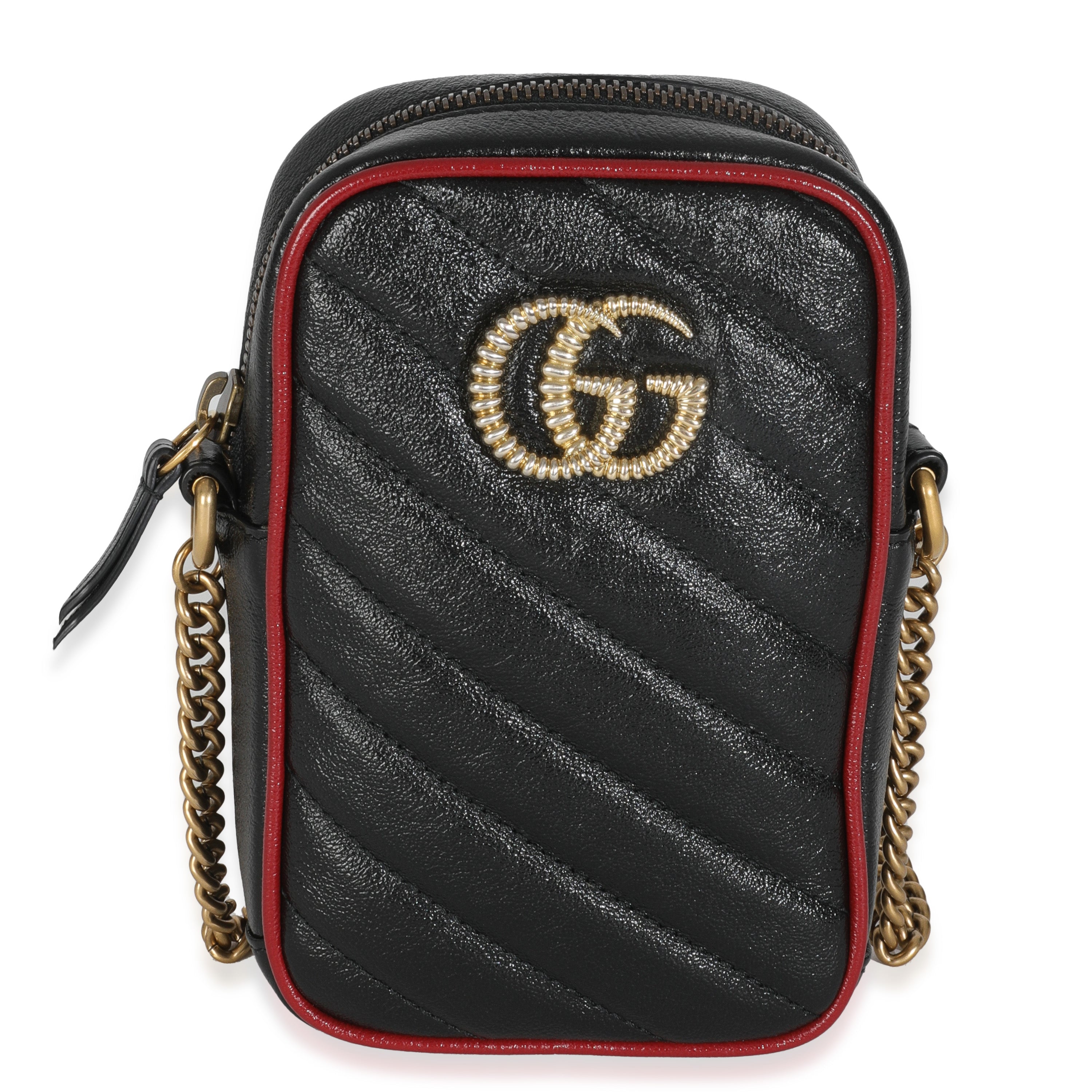 Red Black Calfskin Matelasse Mini GG Marmont Crossbody Bag