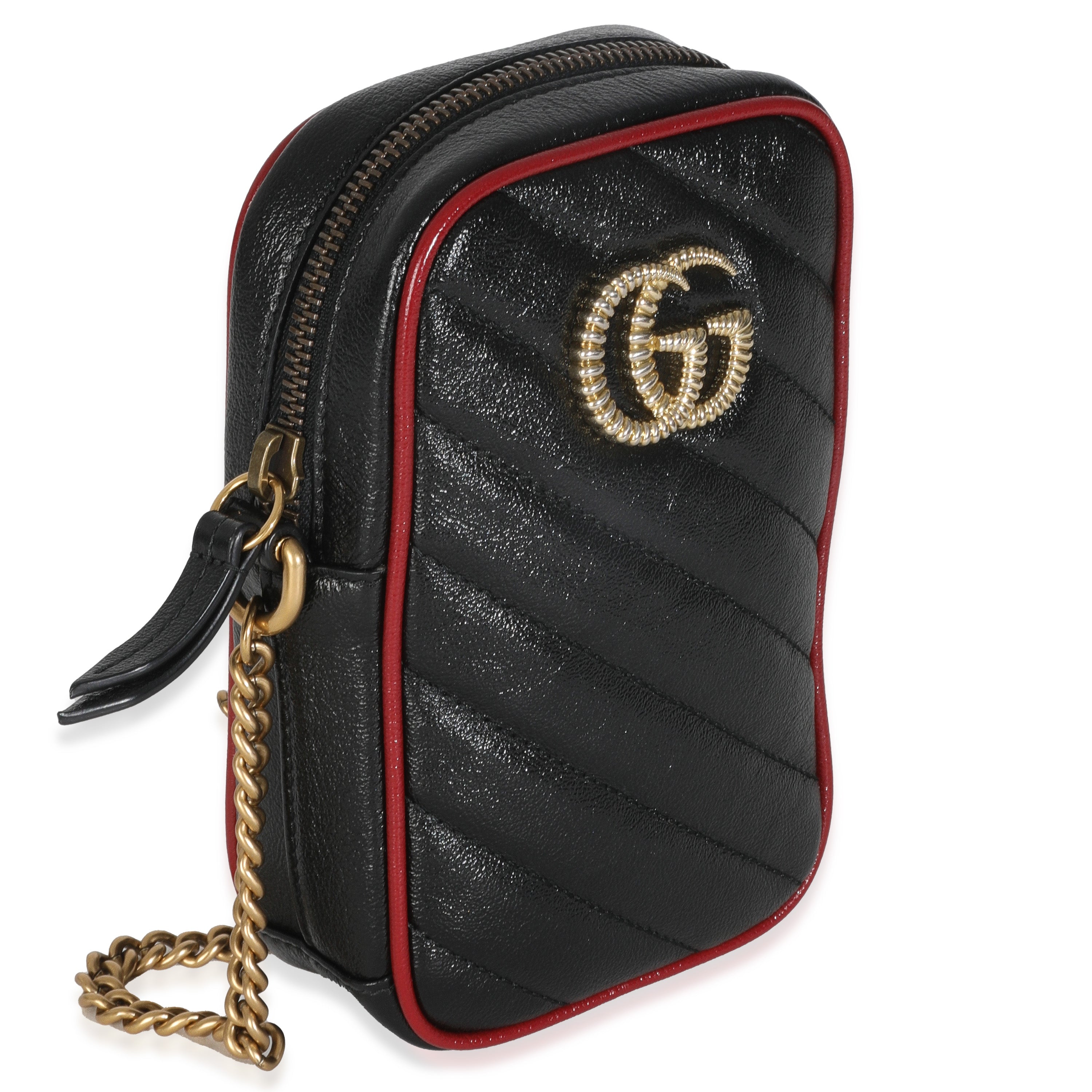 Red Black Calfskin Matelasse Mini GG Marmont Crossbody Bag