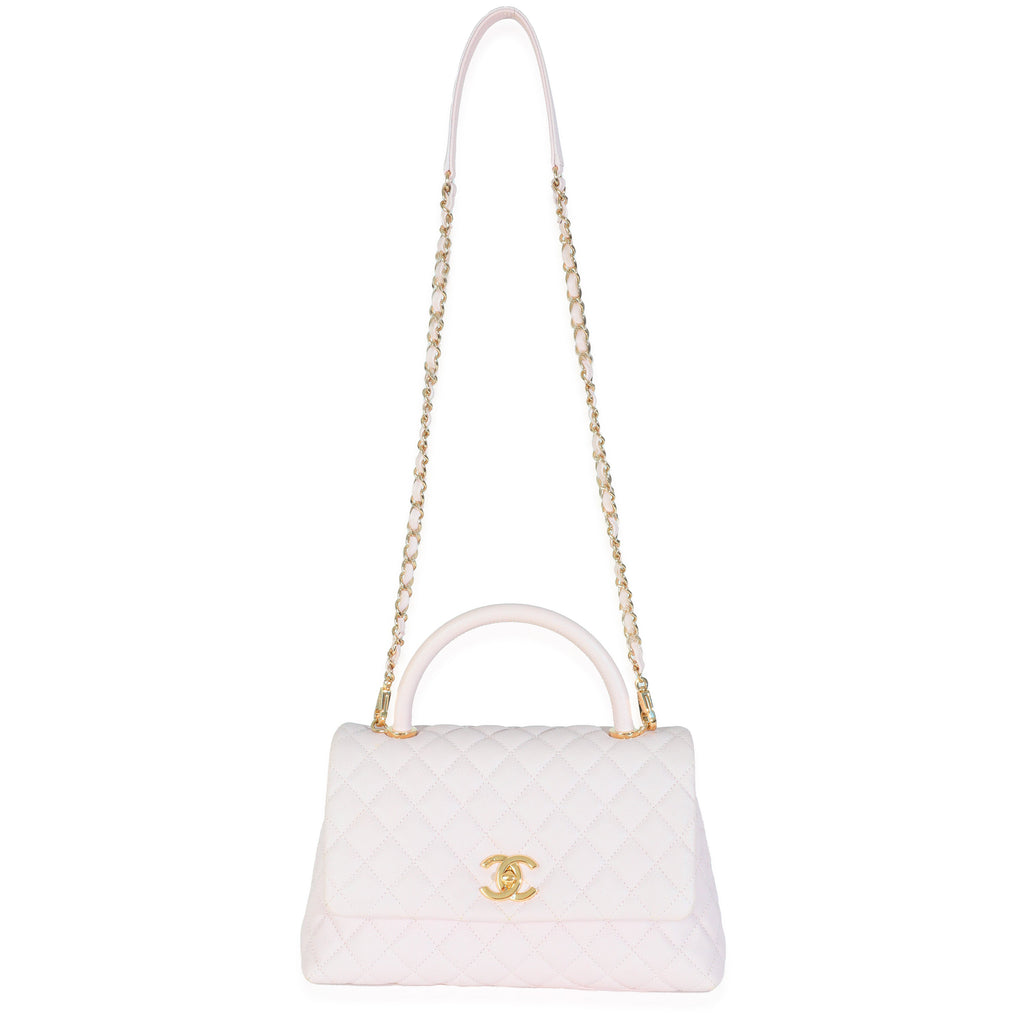 Light Pink Quilted Caviar Medium Coco Top Handle Handbag