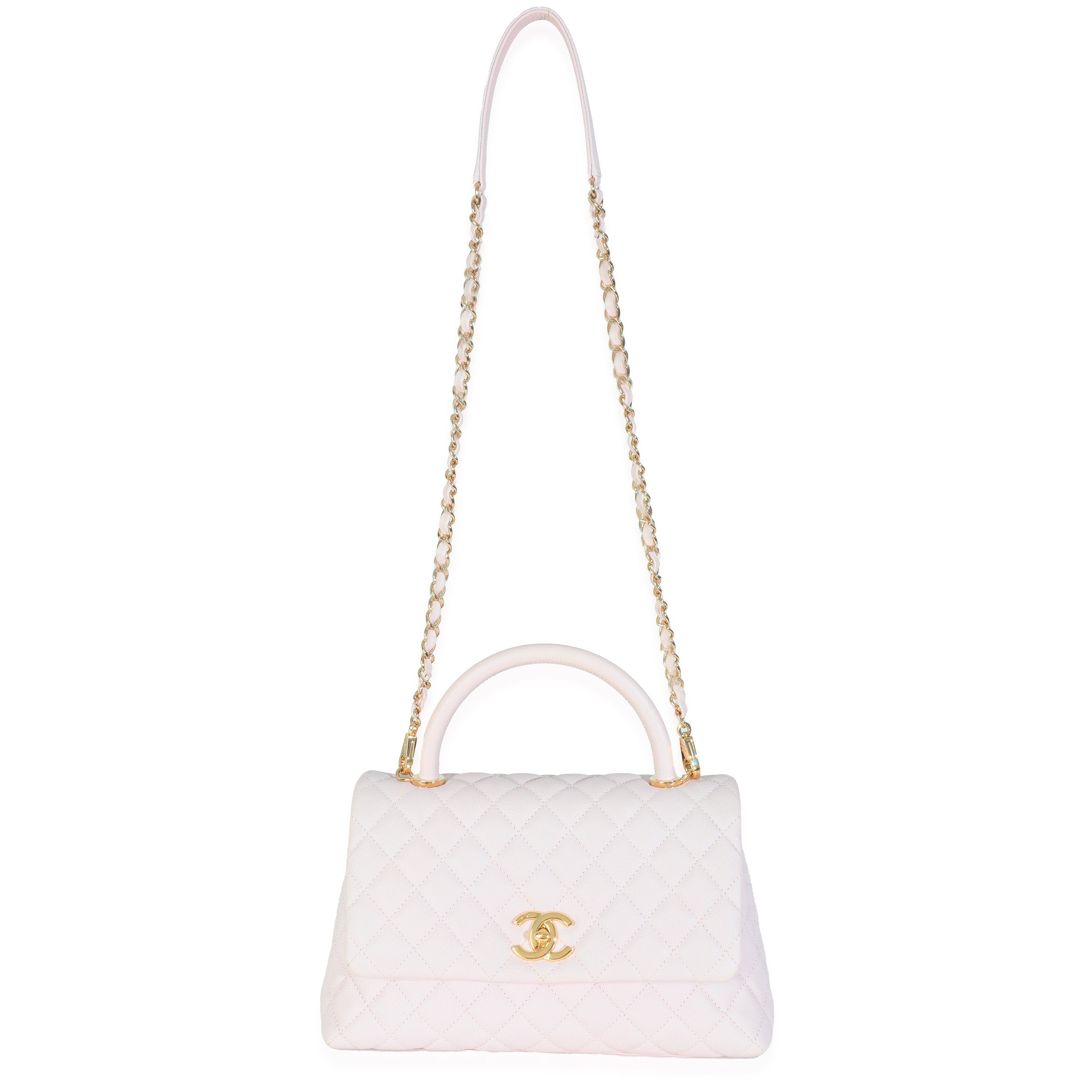 Light Pink Quilted Caviar Medium Coco Top Handle Handbag
