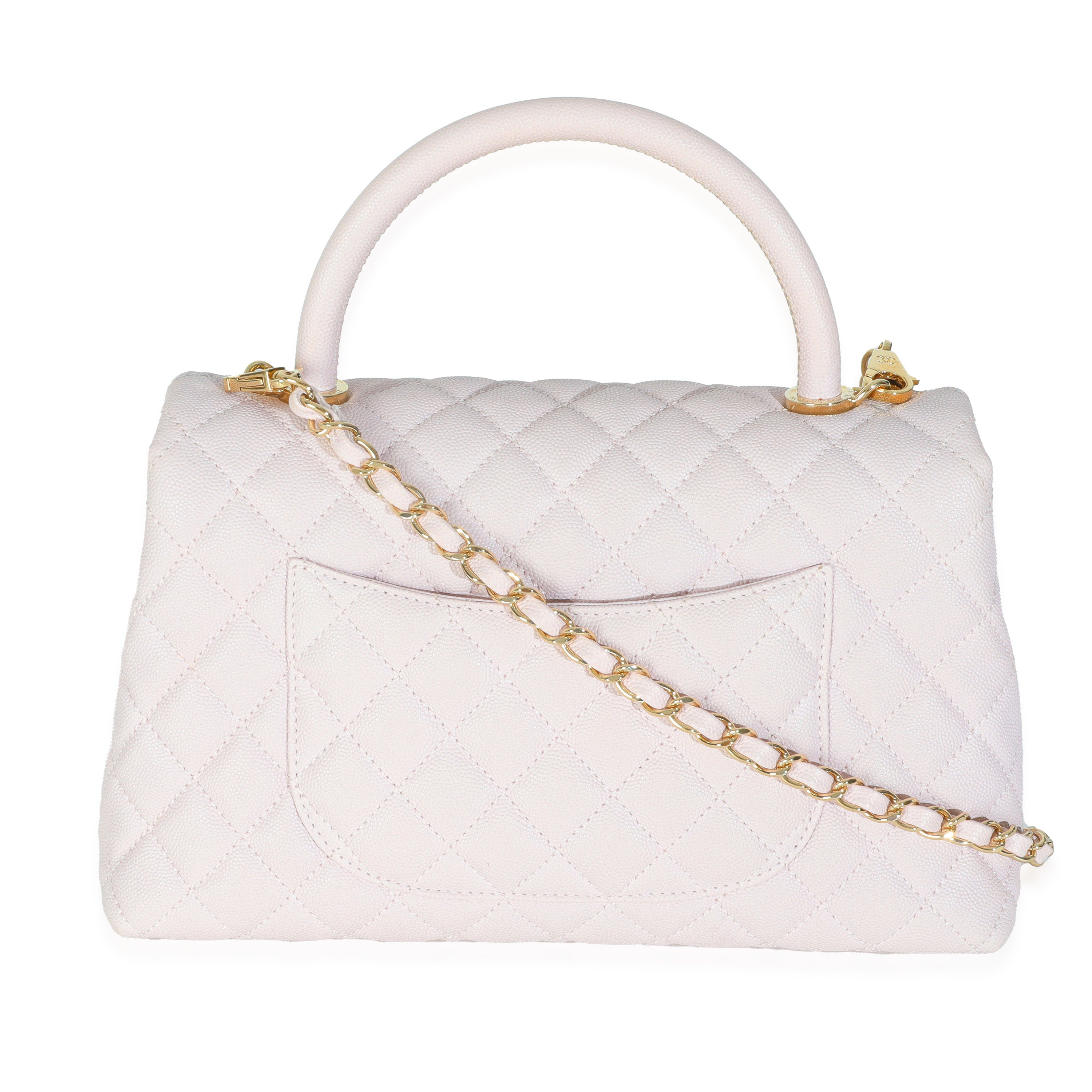Light Pink Quilted Caviar Medium Coco Top Handle Handbag