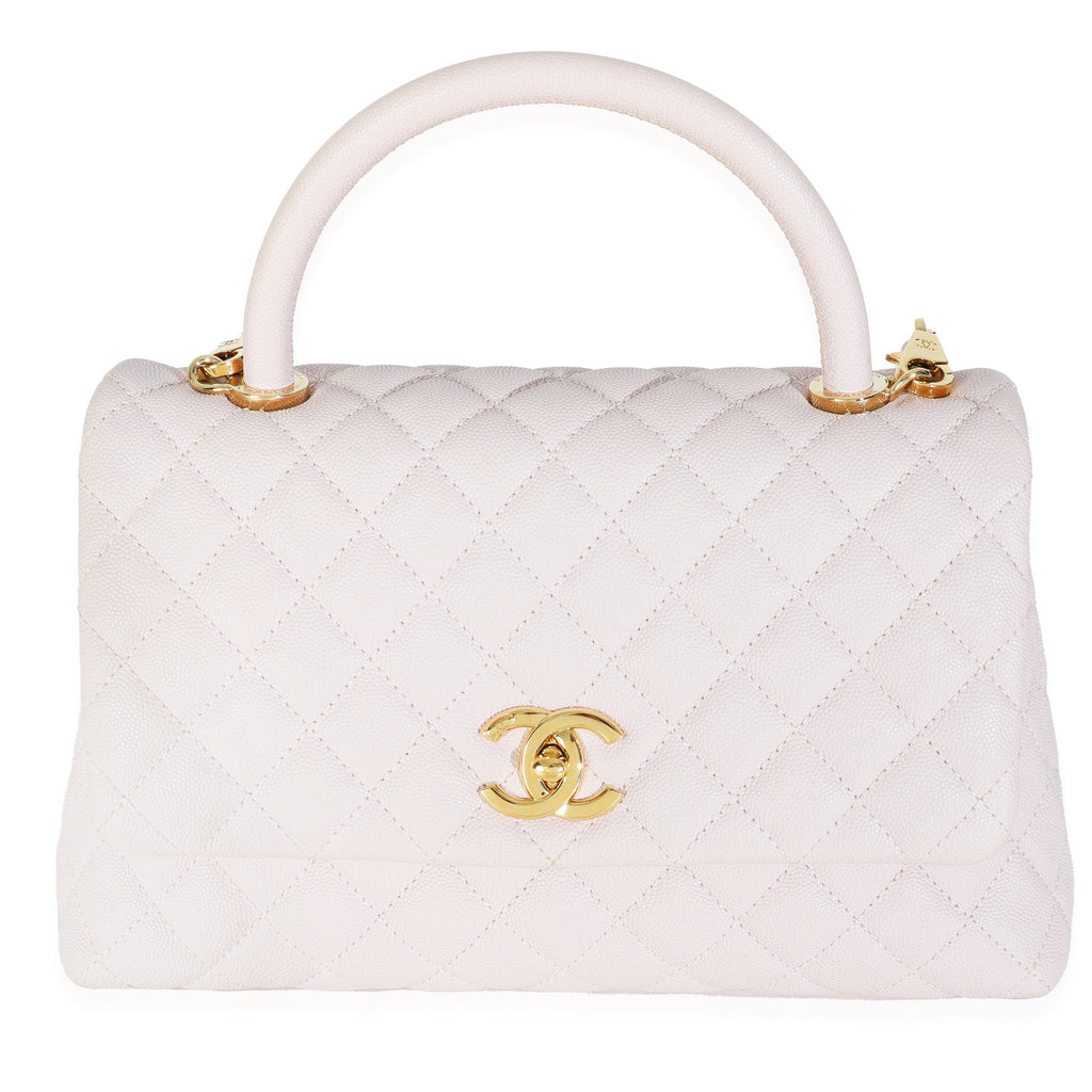 Light Pink Quilted Caviar Medium Coco Top Handle Handbag