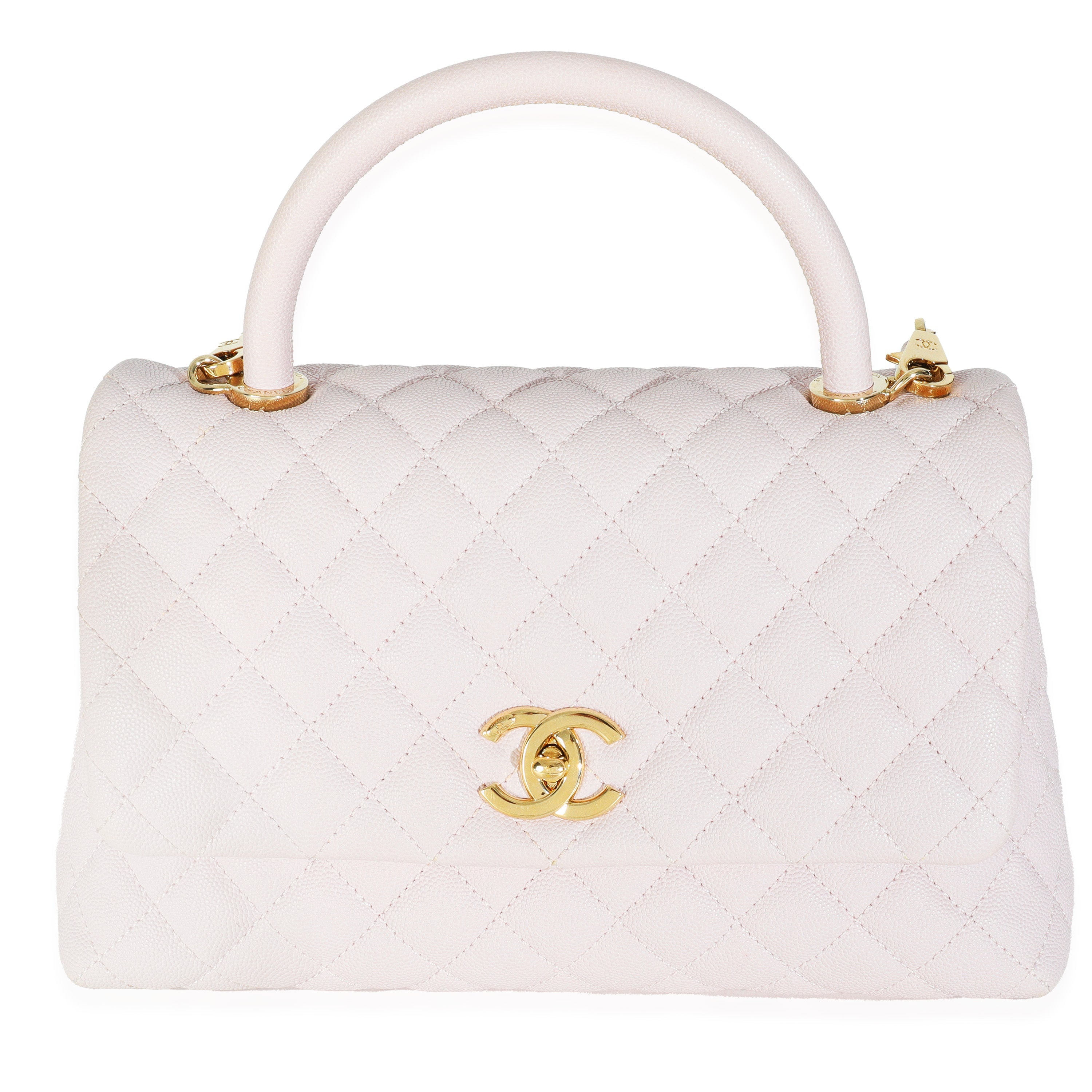 Light Pink Quilted Caviar Medium Coco Top Handle Handbag