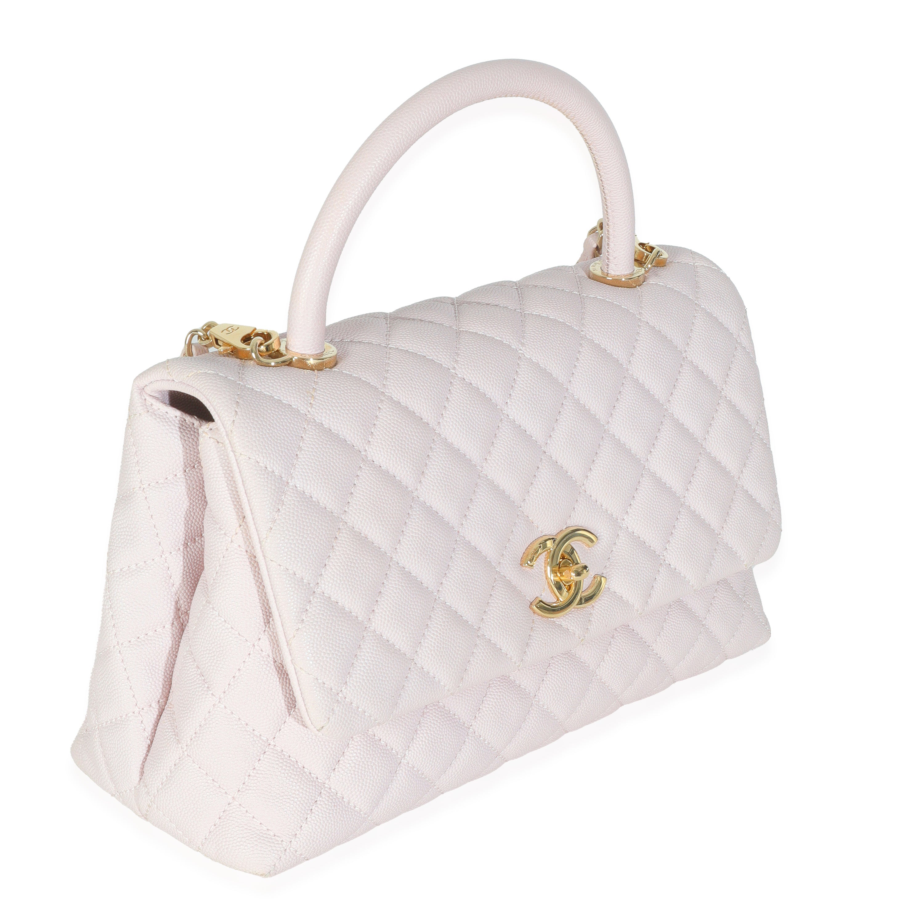Light Pink Quilted Caviar Medium Coco Top Handle Handbag