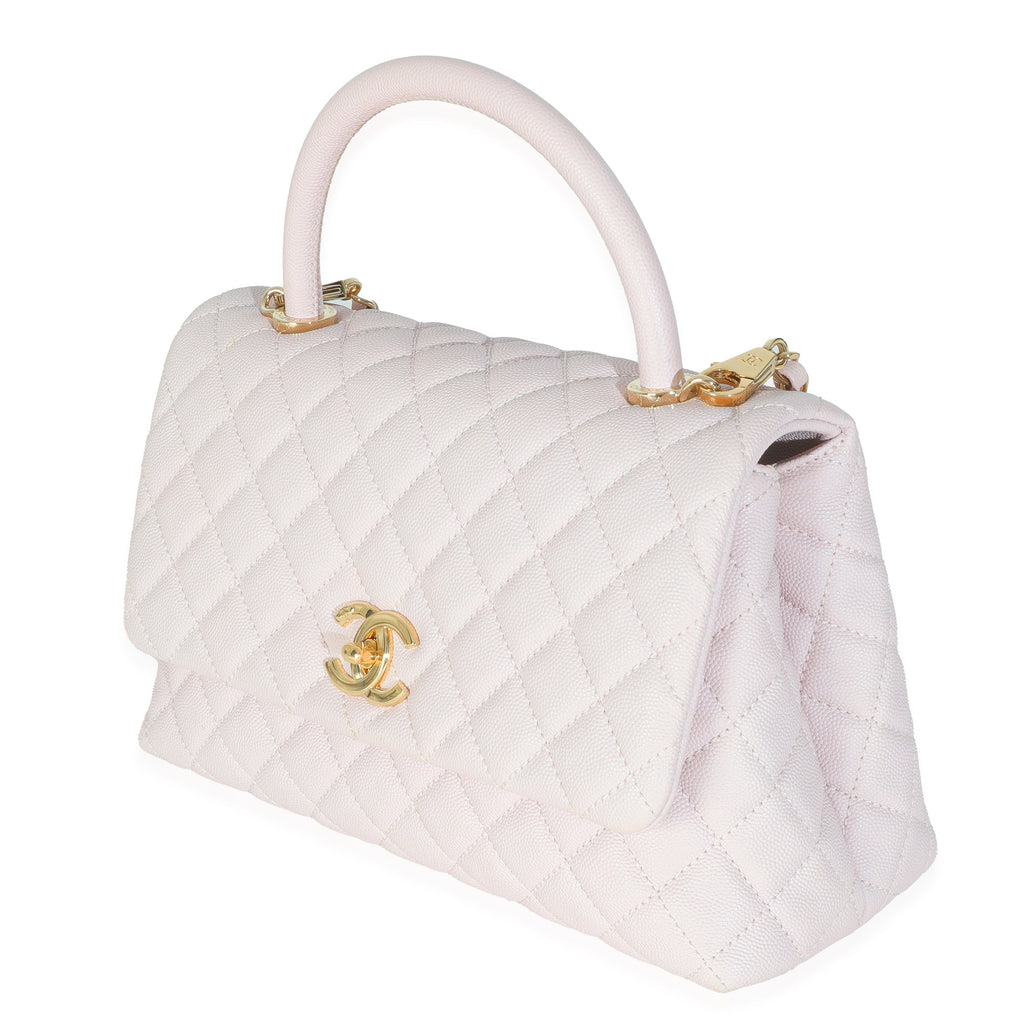 Light Pink Quilted Caviar Medium Coco Top Handle Handbag