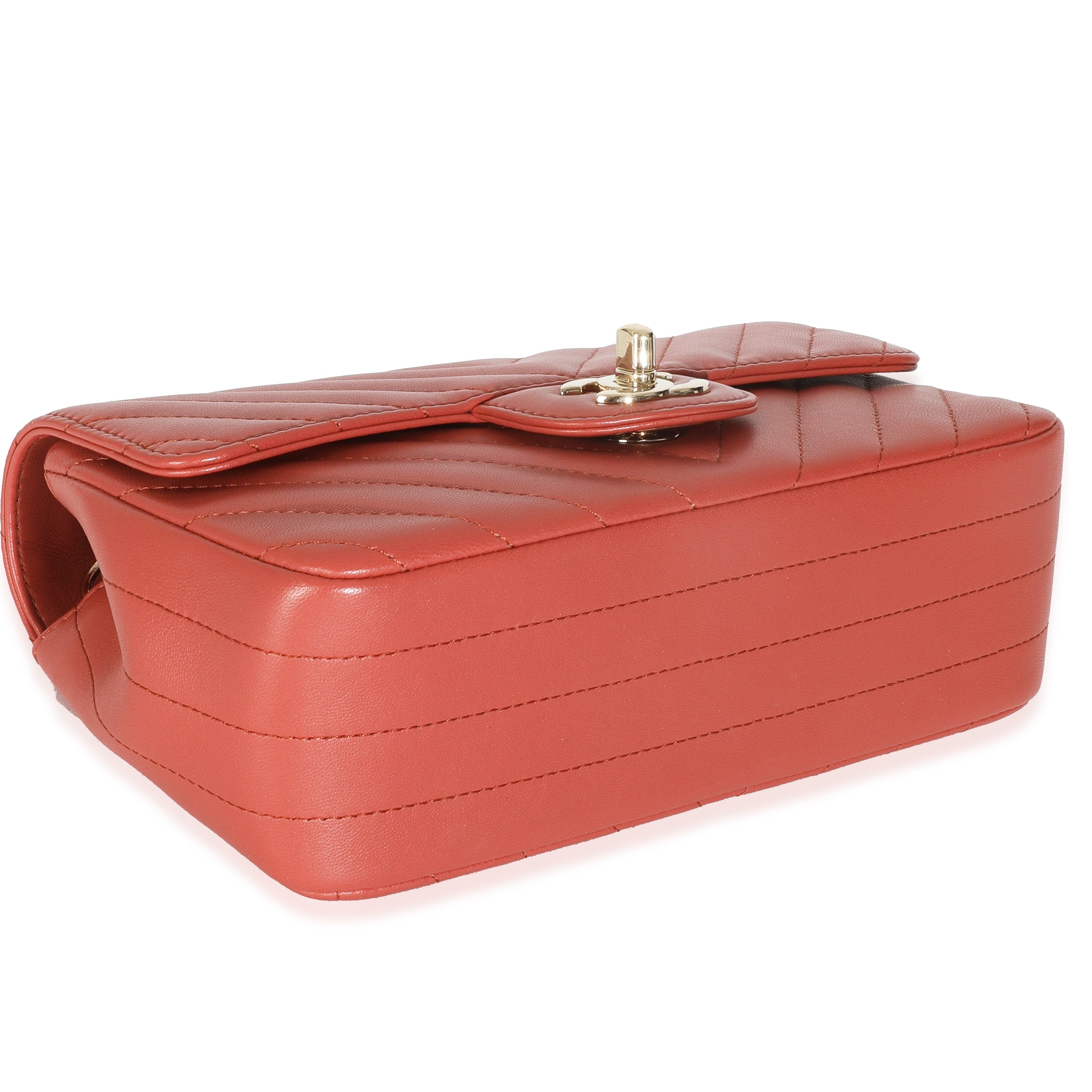 Coral Chevron Calfskin Mini Rectangular Flap Bag