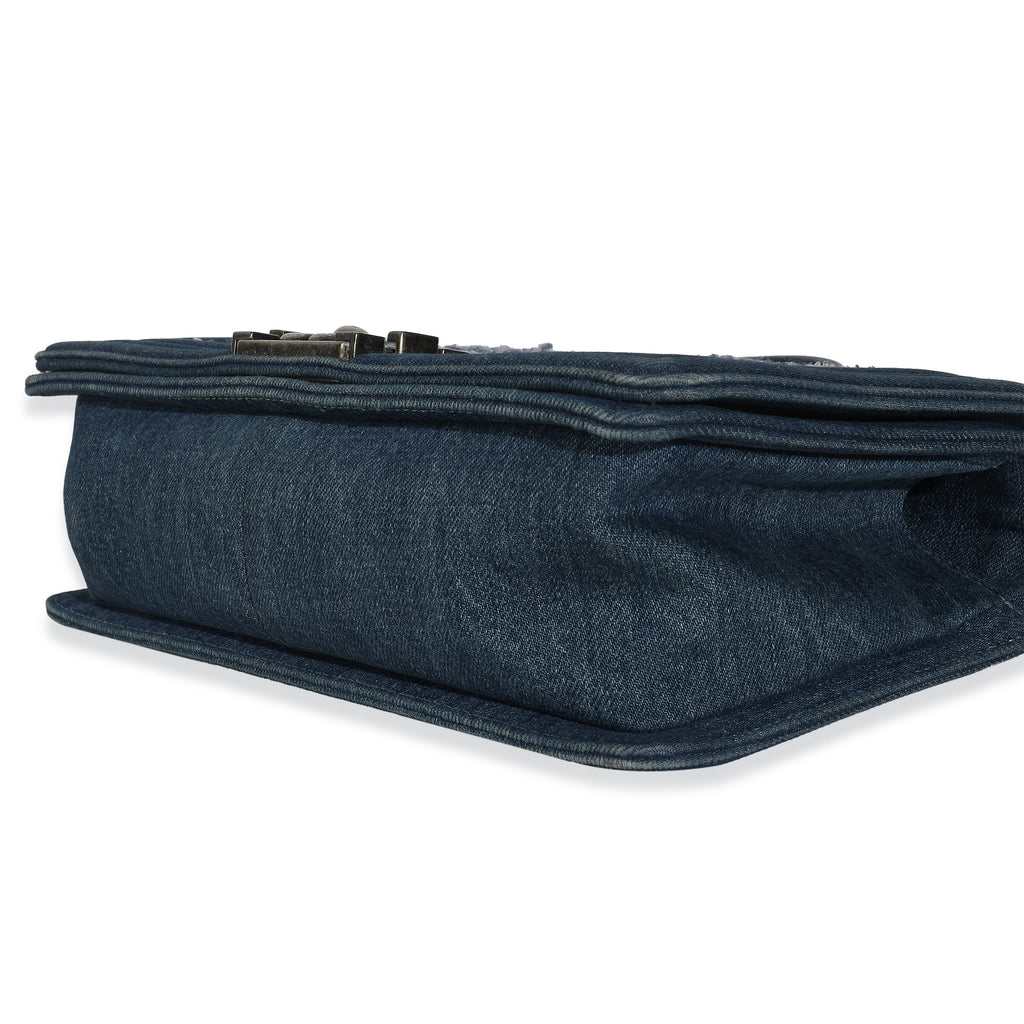 Blue Multicolor Denim Quilted Tweed Old Medium Boy Bag