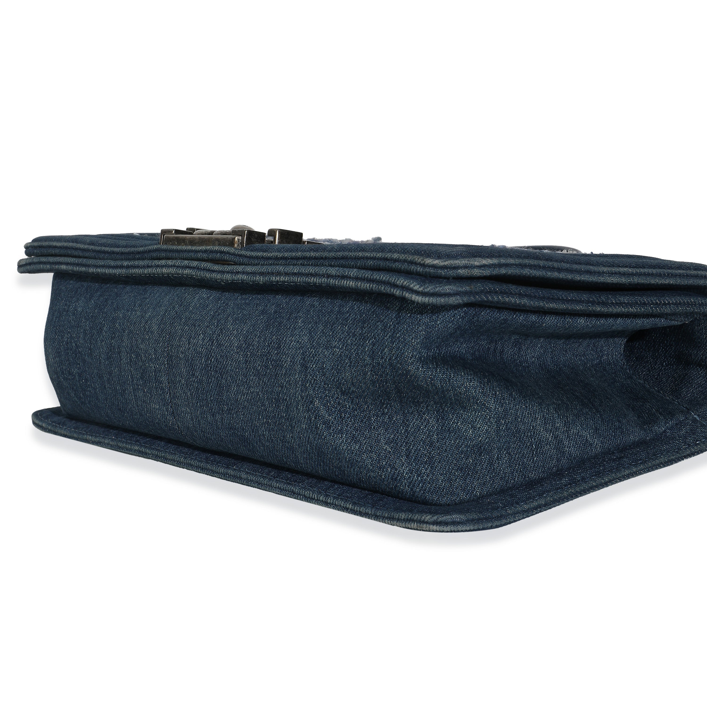 Blue Multicolor Denim Quilted Tweed Old Medium Boy Bag