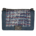 Blue Multicolor Denim Quilted Tweed Old Medium Boy Bag