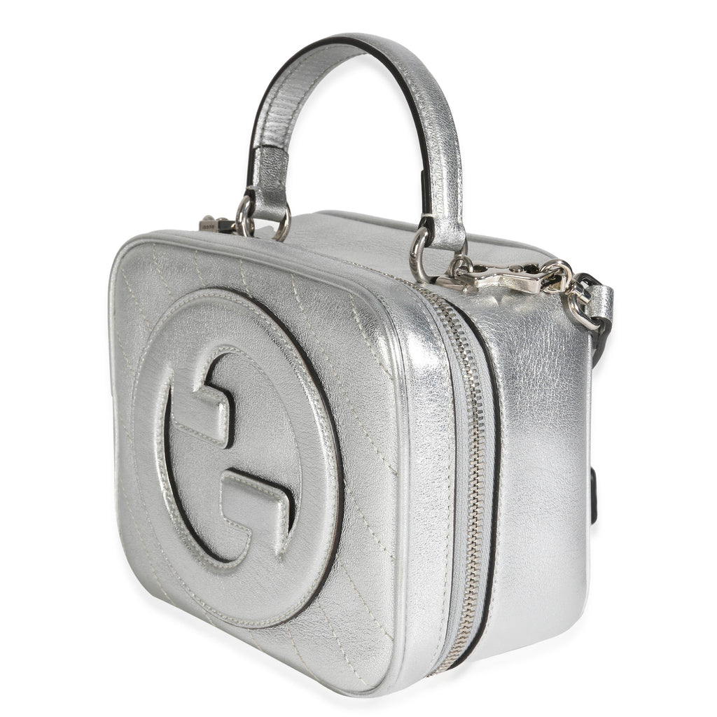 Silver Metallic Sakai Be Green Calfskin Diagonal Stitched Blondie Top Hand