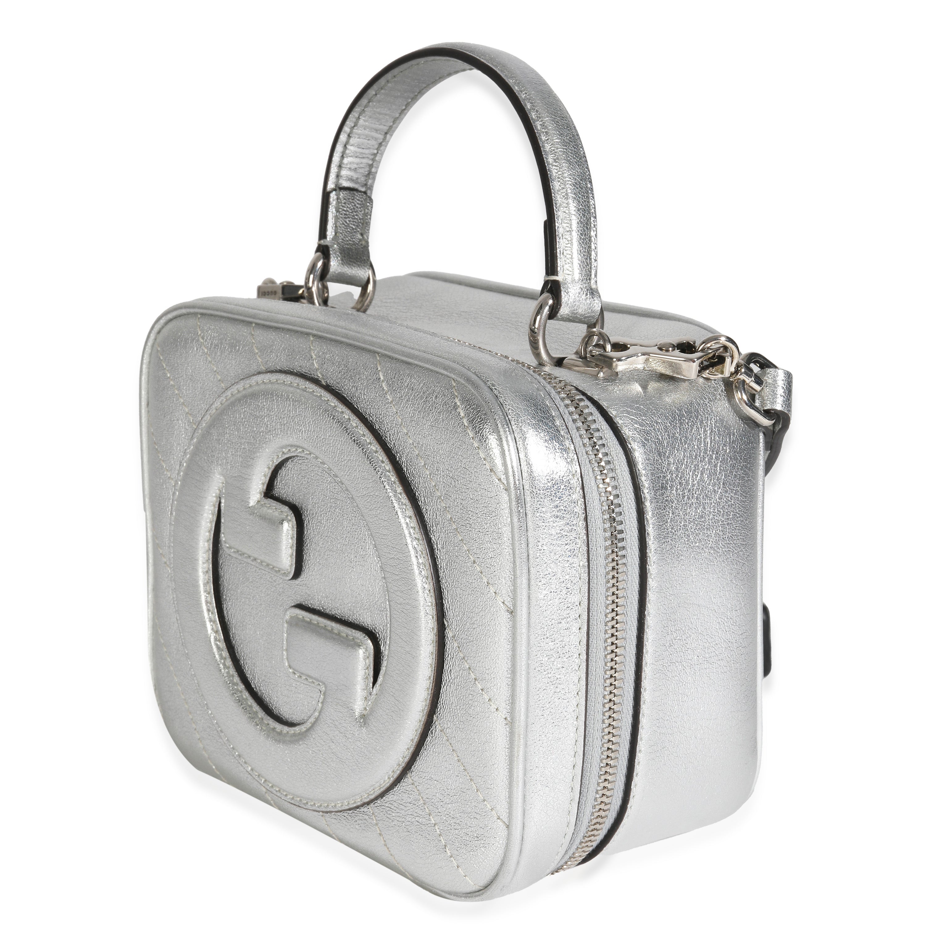 Silver Metallic Sakai Be Green Calfskin Diagonal Stitched Blondie Top Hand