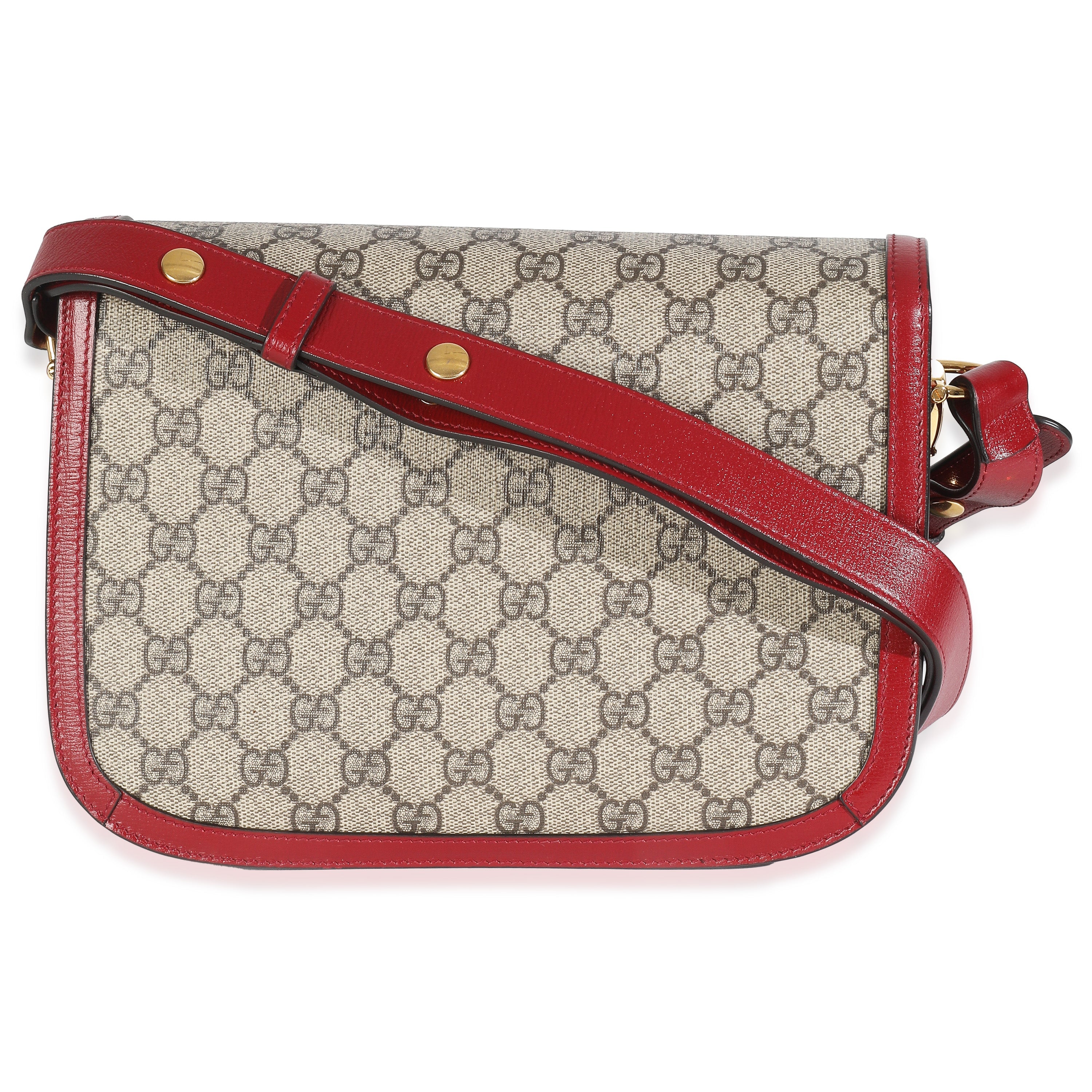 Cherry Red Beige GG Supreme Azalea Calfskin Horsebit 1955 Shoulder Bag