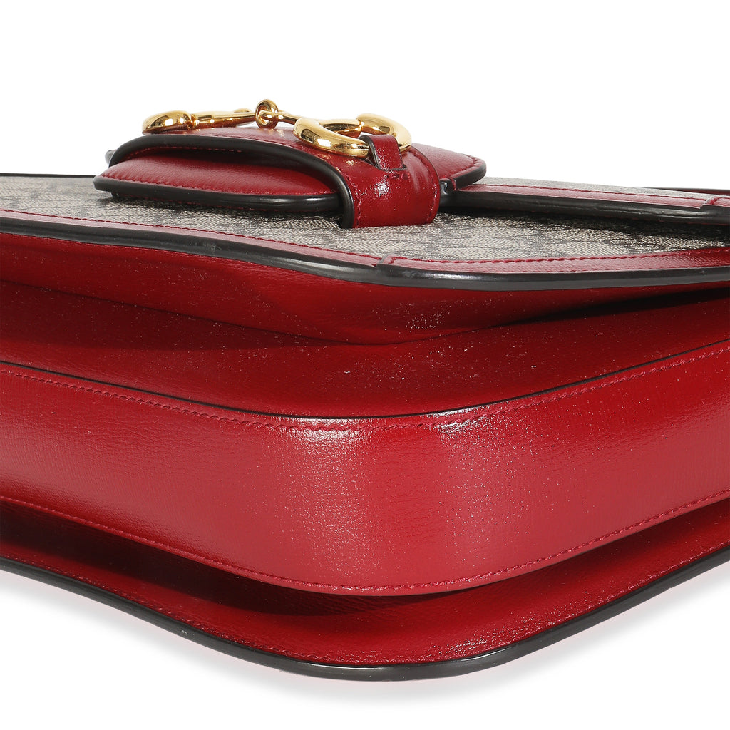 Cherry Red Beige GG Supreme Azalea Calfskin Horsebit 1955 Shoulder Bag