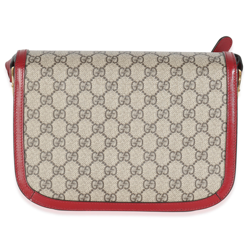 Cherry Red Beige GG Supreme Azalea Calfskin Horsebit 1955 Shoulder Bag