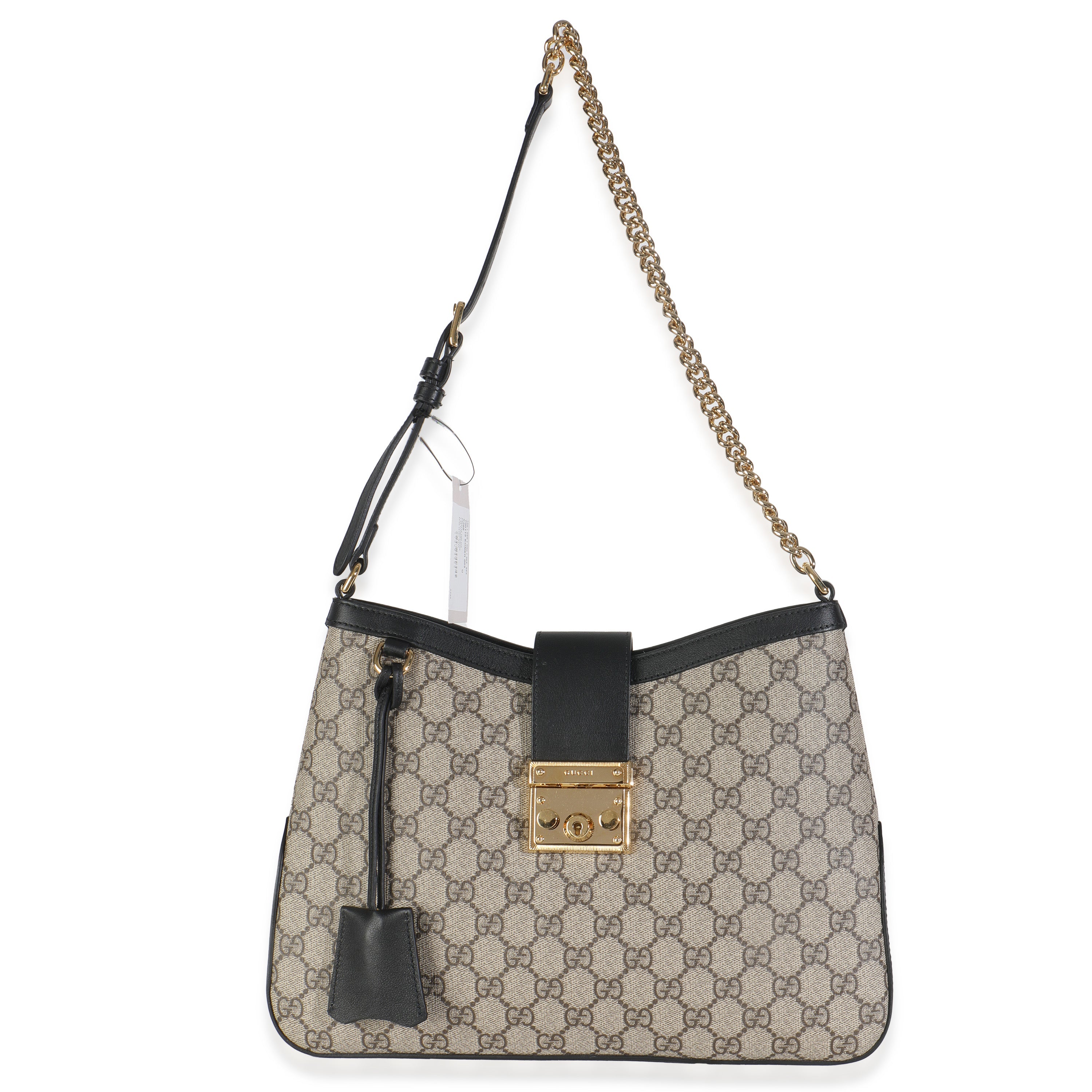 Beige Black GG Supreme Monogram Canvas Medium Padlock Shoulder Bag