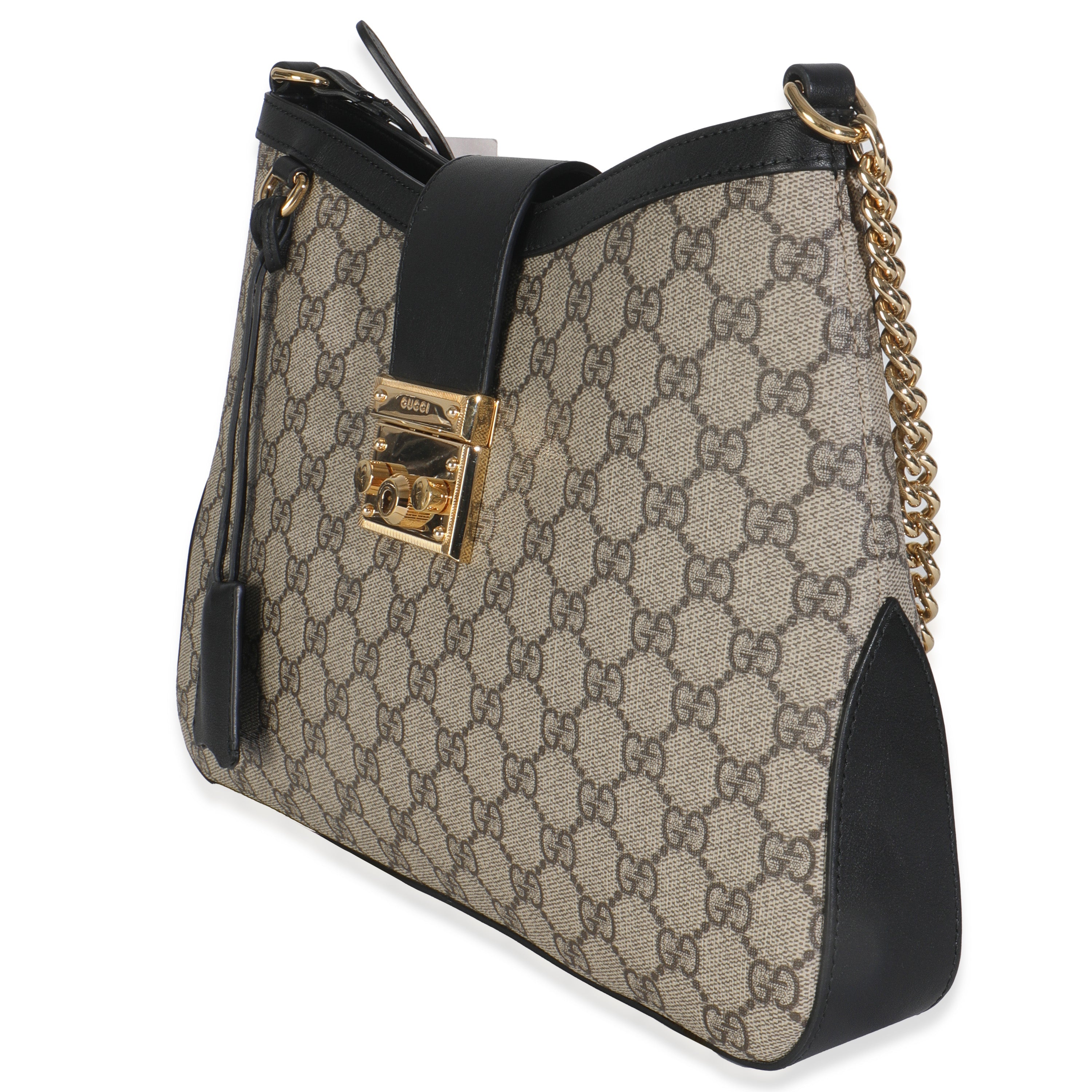 Beige Black GG Supreme Monogram Canvas Medium Padlock Shoulder Bag