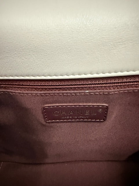 Light Pink Quilted Glazed Calfskin Medium Gold Bar Top Handle Flap Bag
