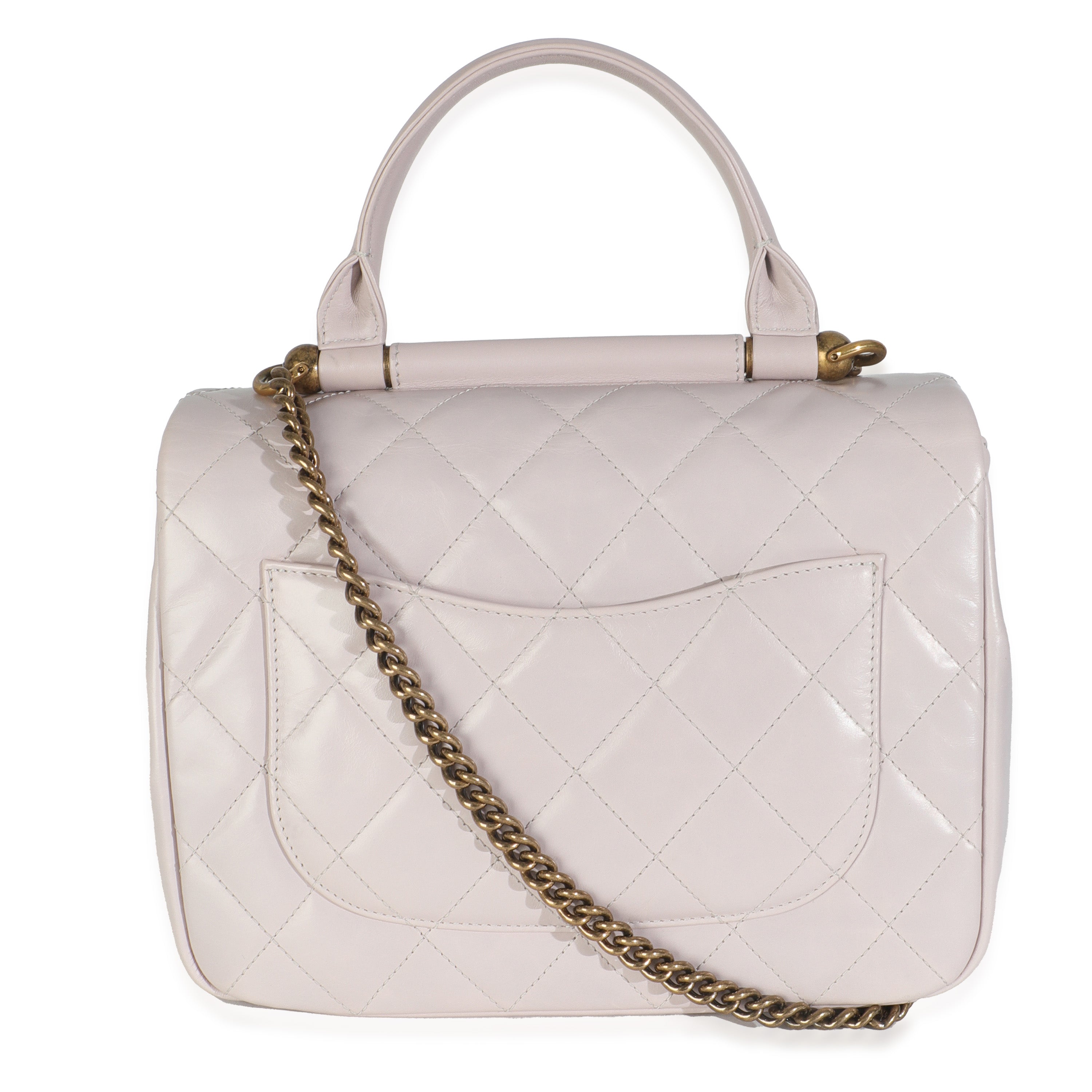 Light Pink Quilted Glazed Calfskin Medium Gold Bar Top Handle Flap Bag