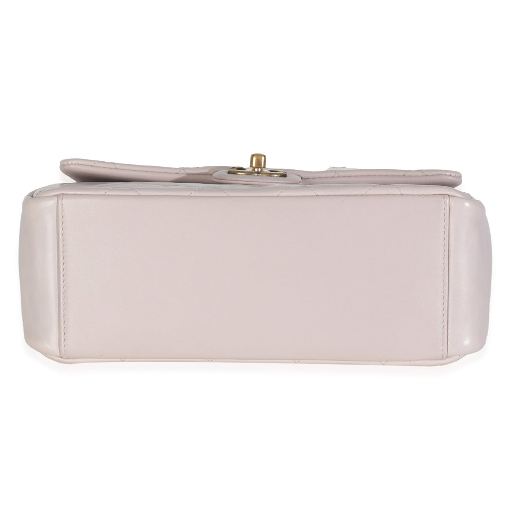 Light Pink Quilted Glazed Calfskin Medium Gold Bar Top Handle Flap Bag