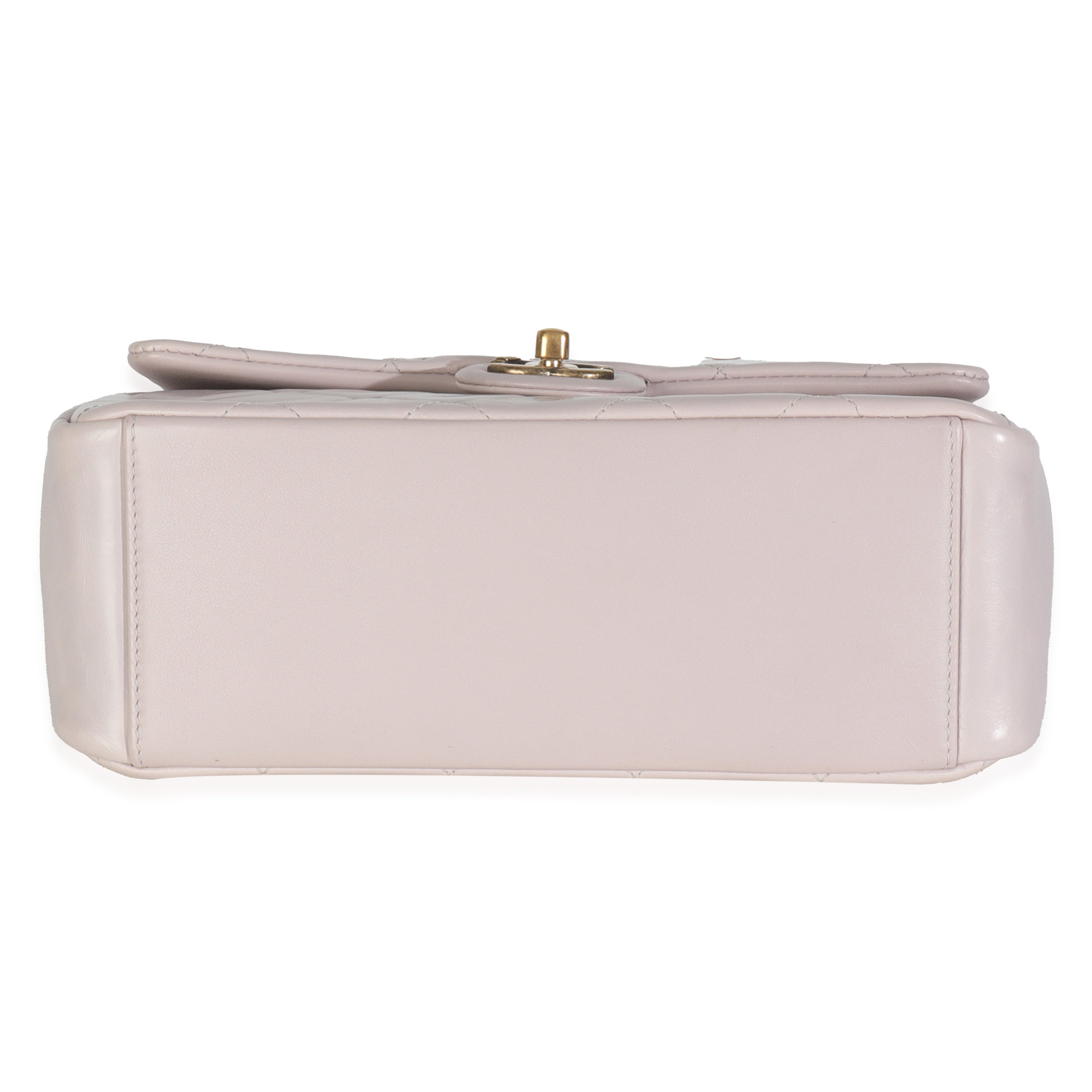 Light Pink Quilted Glazed Calfskin Medium Gold Bar Top Handle Flap Bag