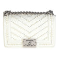 White Calfskin Pearl Chevron Small Boy Bag