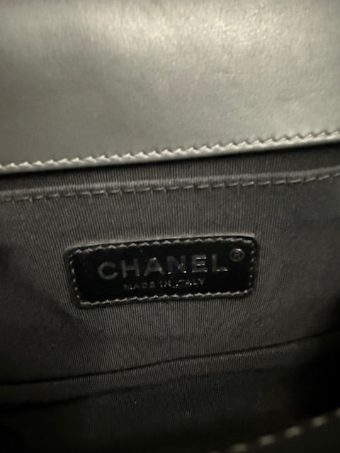 Grey Tweed Black Calfskin Small Boy Bag