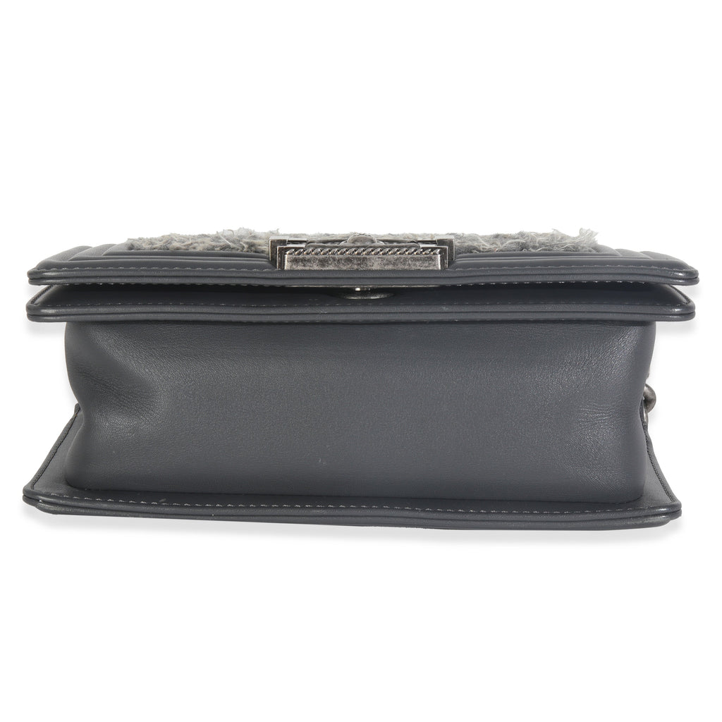 Grey Tweed Black Calfskin Small Boy Bag