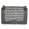 Grey Tweed Black Calfskin Small Boy Bag