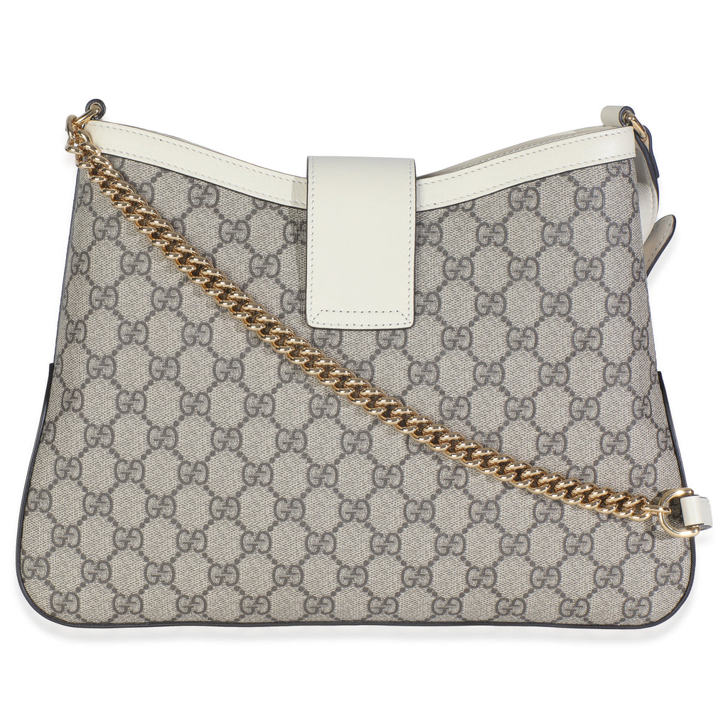 Beige Ebony GG Supreme Canvas Moon Calfskin Medium Padlock Shoulder Bag
