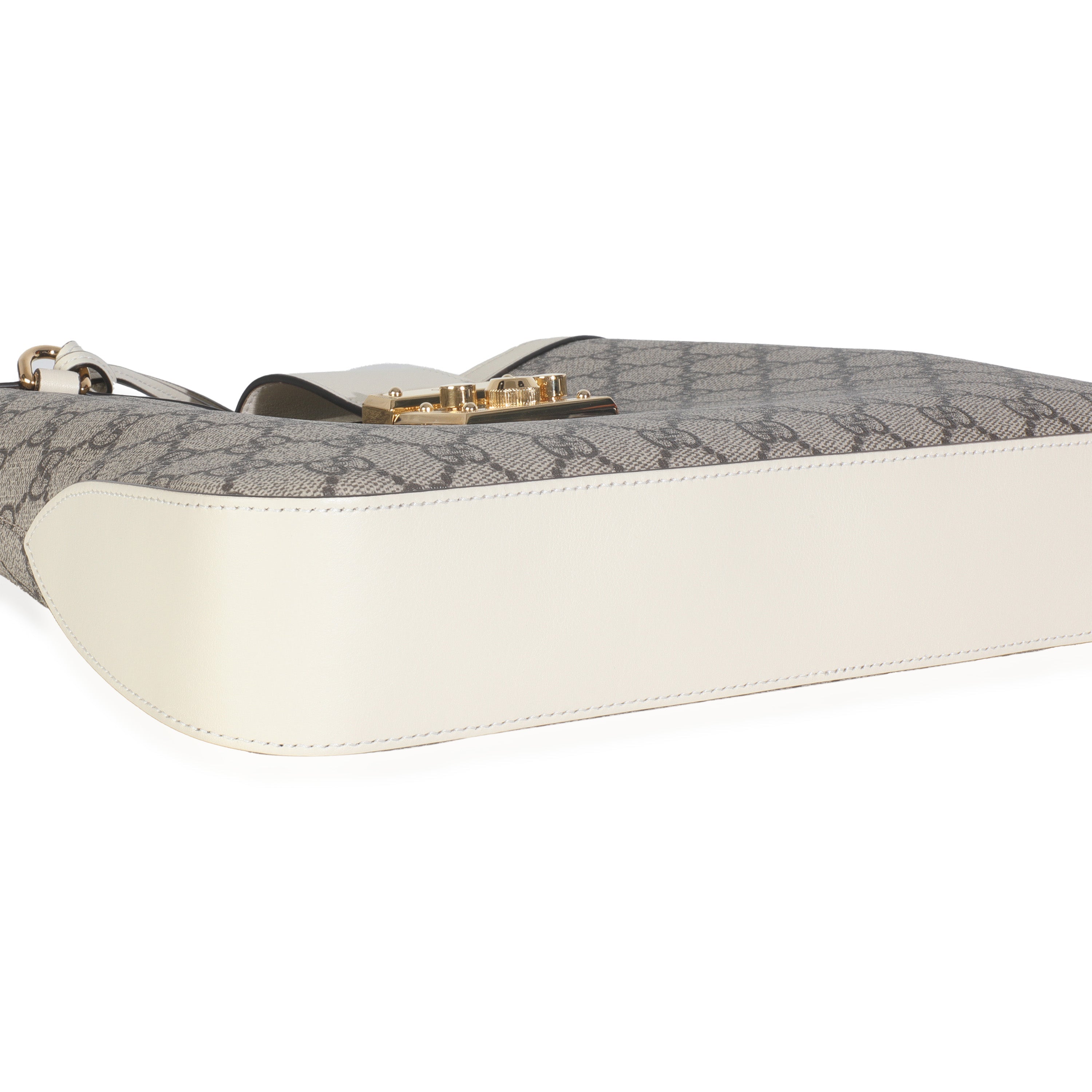 Beige Ebony GG Supreme Canvas Moon Calfskin Medium Padlock Shoulder Bag